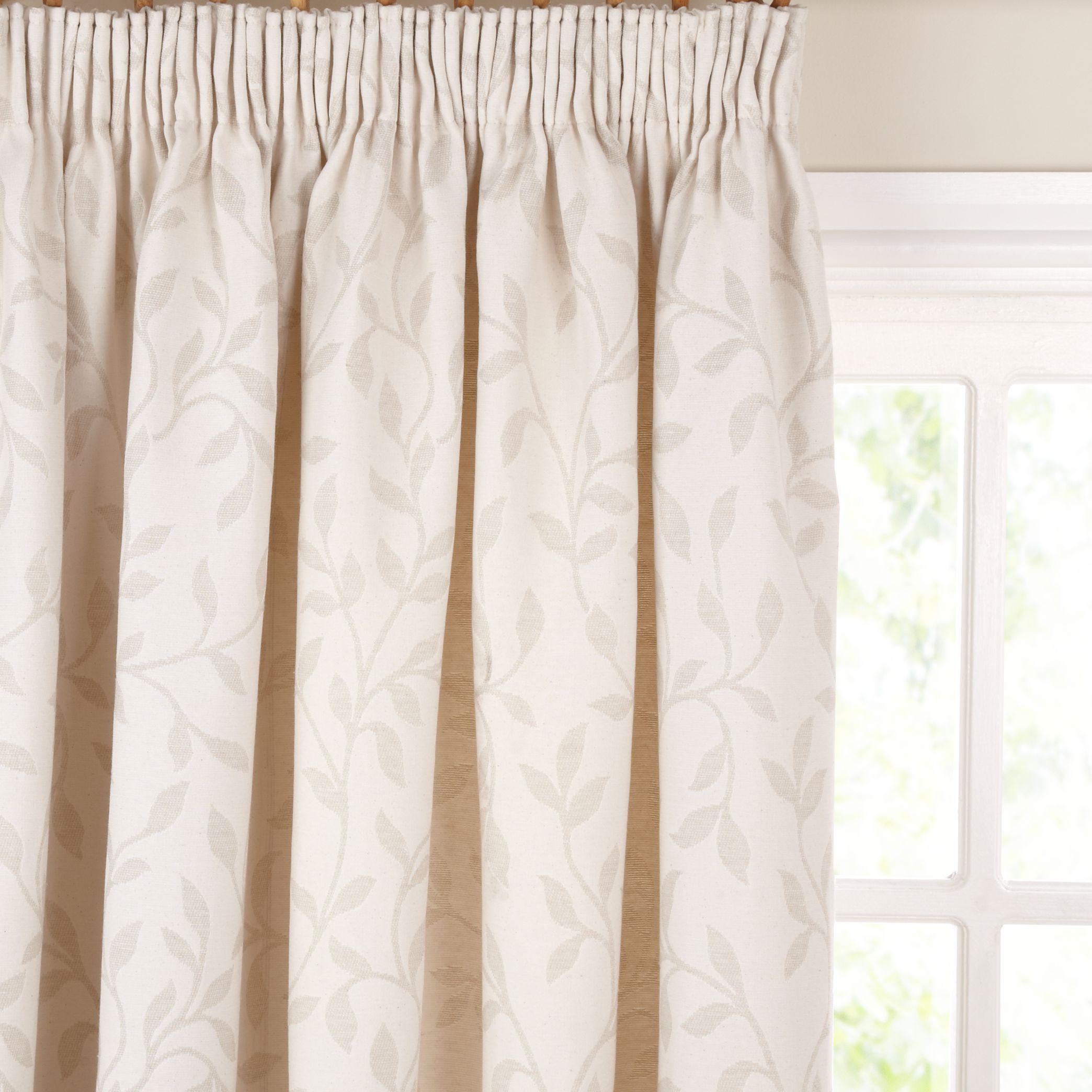 John Lewis Leaf Trail Pencil Pleat Curtains, Stone