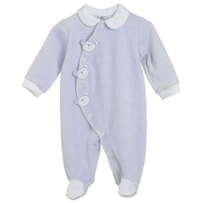 Teddy Stripe Velour Sleepsuit Blue Tiny