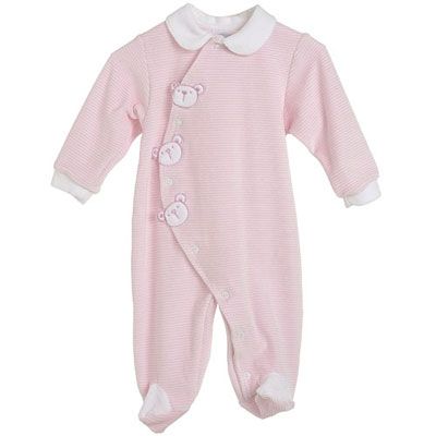 Other Teddy Stripe Velour Sleepsuit, Pink, Newborn