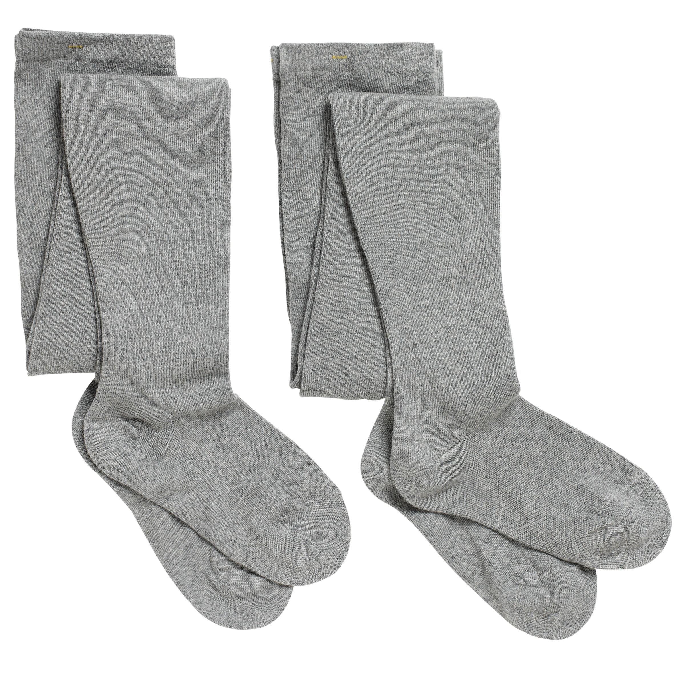Cotton Tights, Light Grey, 2 Pairs, 7-8 Years