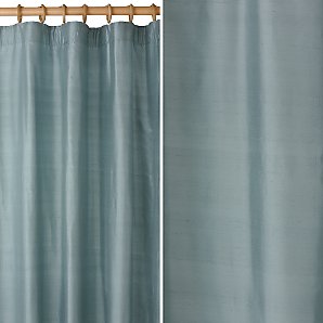 Plain Silk Pencil Pleat Curtains, Aqua, W264 x