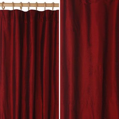 Plain Silk Pencil Pleat Curtains, Wine