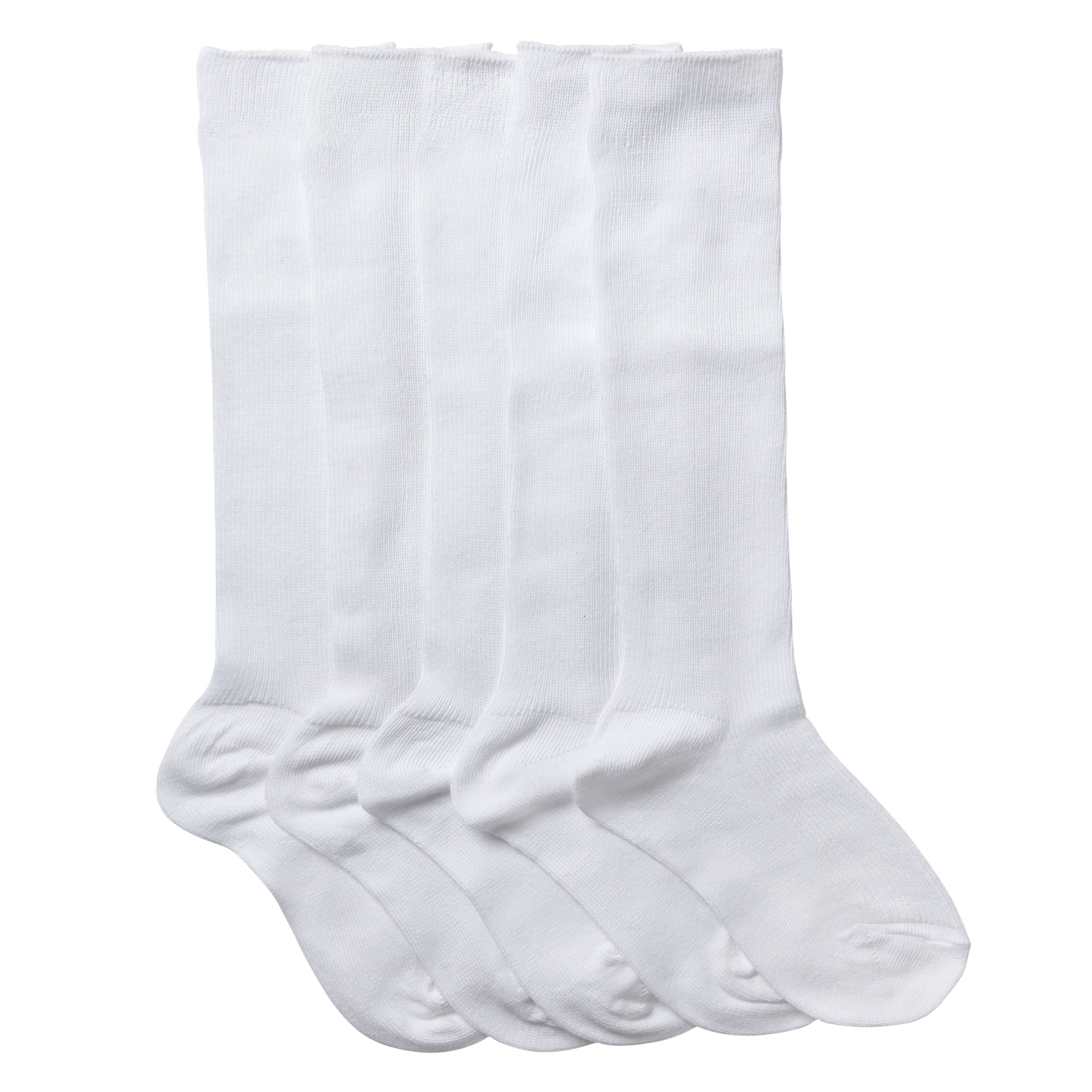 John Lewis Knee High Socks, White, Pack of 5