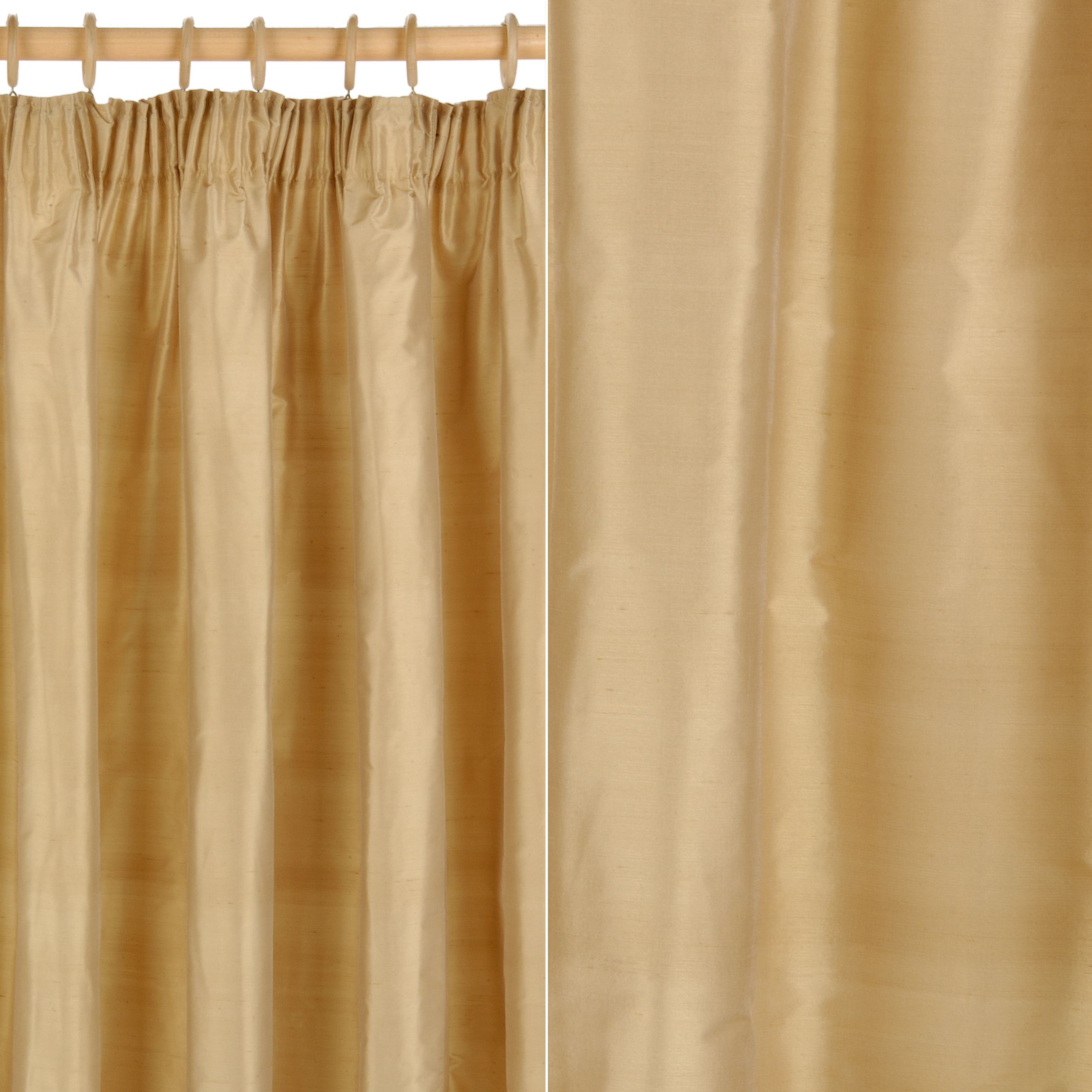 John Lewis Plain Silk Pencil Pleat Curtains, Gold