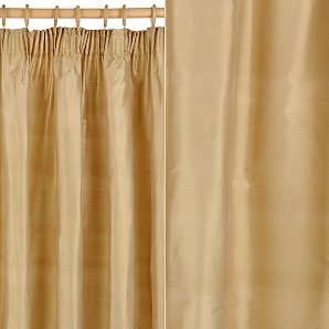 John Lewis Plain Silk Pencil Pleat Curtains, Gold, W264 x Drop 228cm