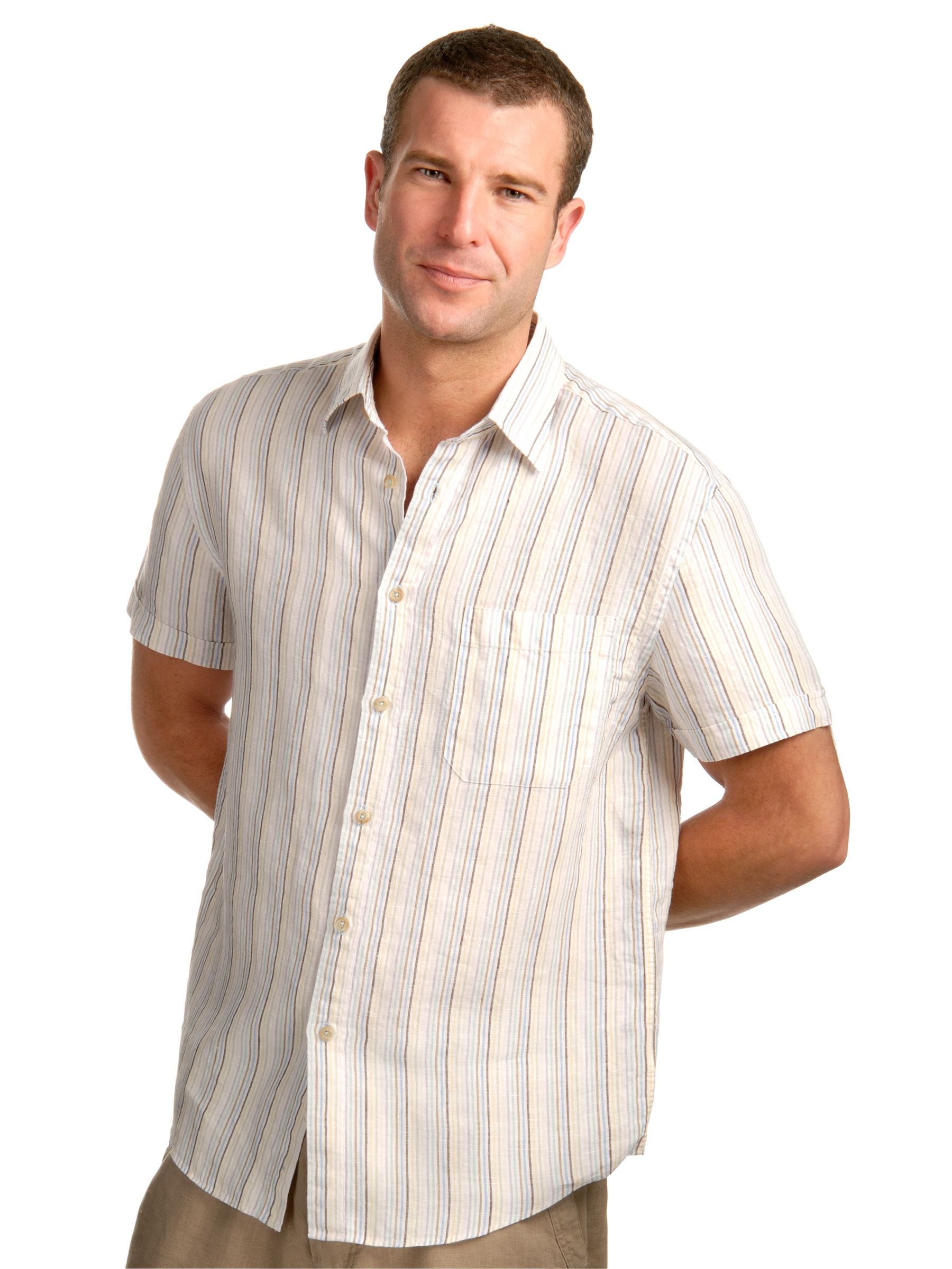 Guise Short Sleeved Striped Linen Shirt, Blue, Large