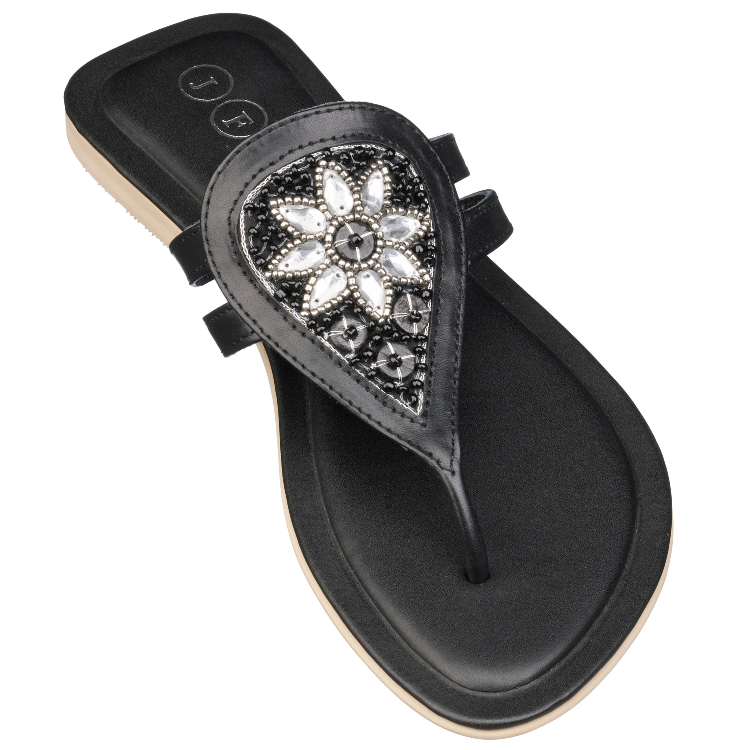 JFW Meeny Beaded Flower Sandal, Black, Size 6/39
