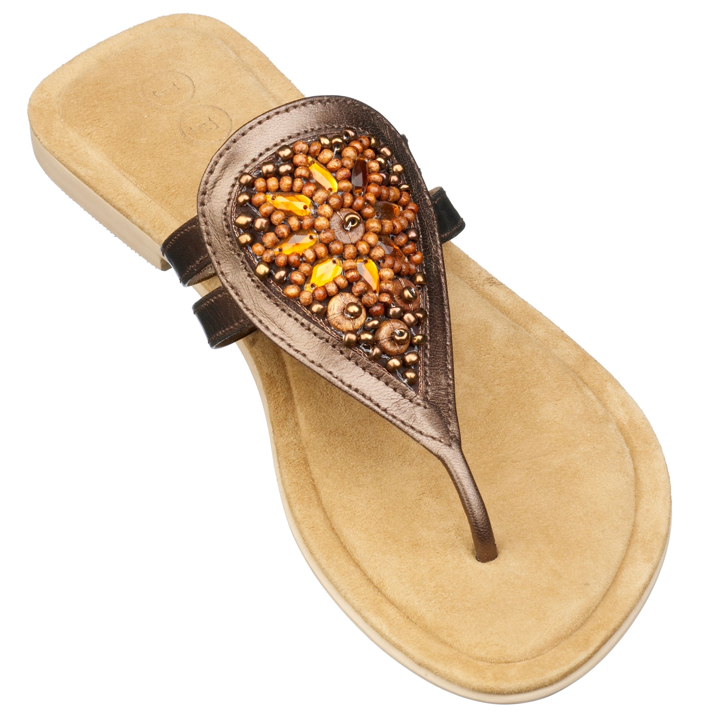 JFW Meeny Beaded Flower Sandal, Bronze, Size 5/38