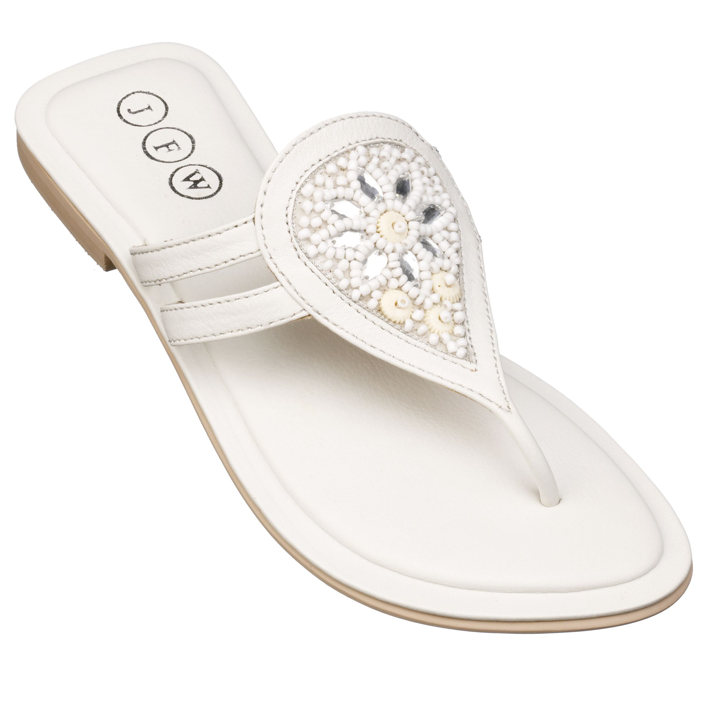 JFW Meeny Beaded Flower Sandal, White, Size 3/36