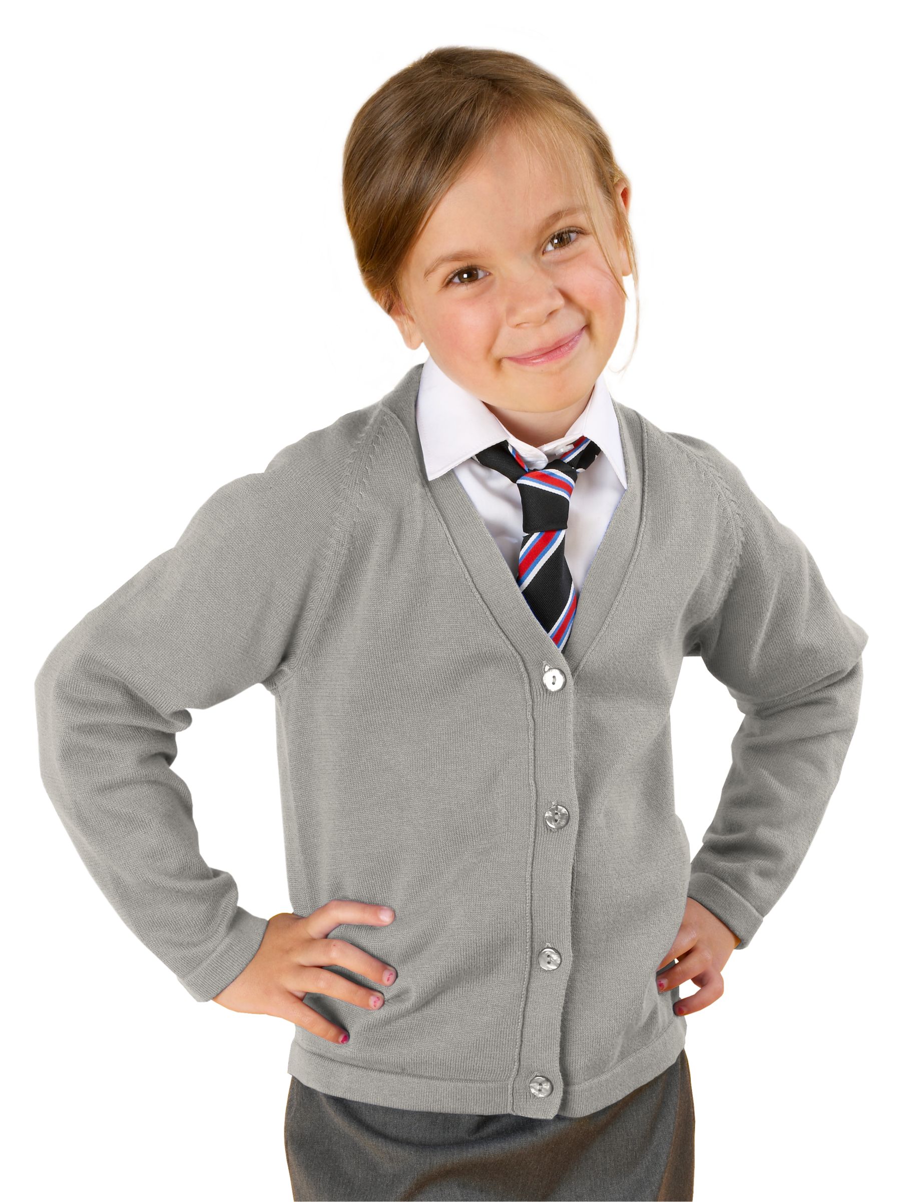 John Lewis V-Neck Cardigan, Grey, Chest 22'' (56cm)