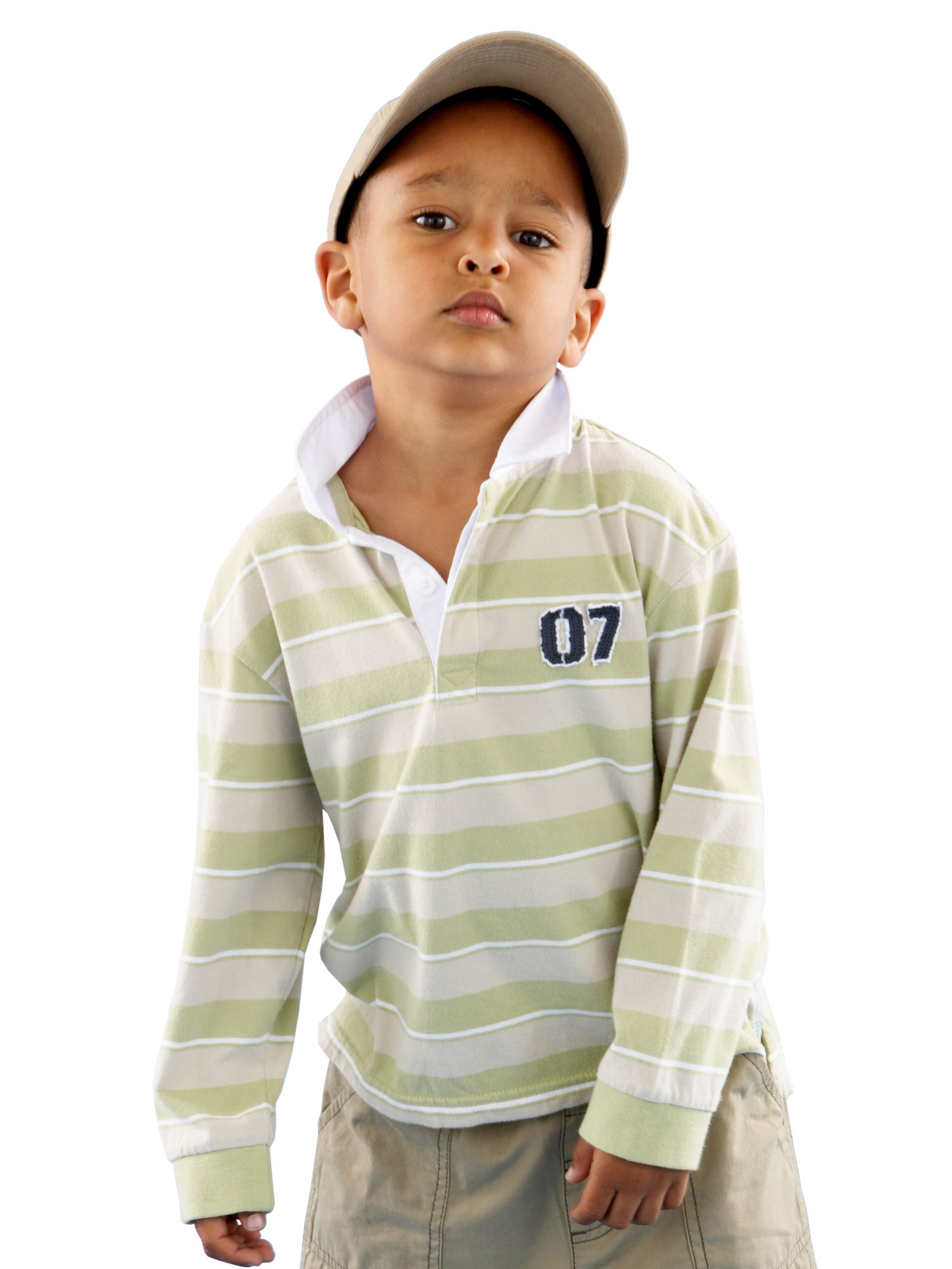John Lewis Striped Rugby Top, Green/Beige, 4-5 Years