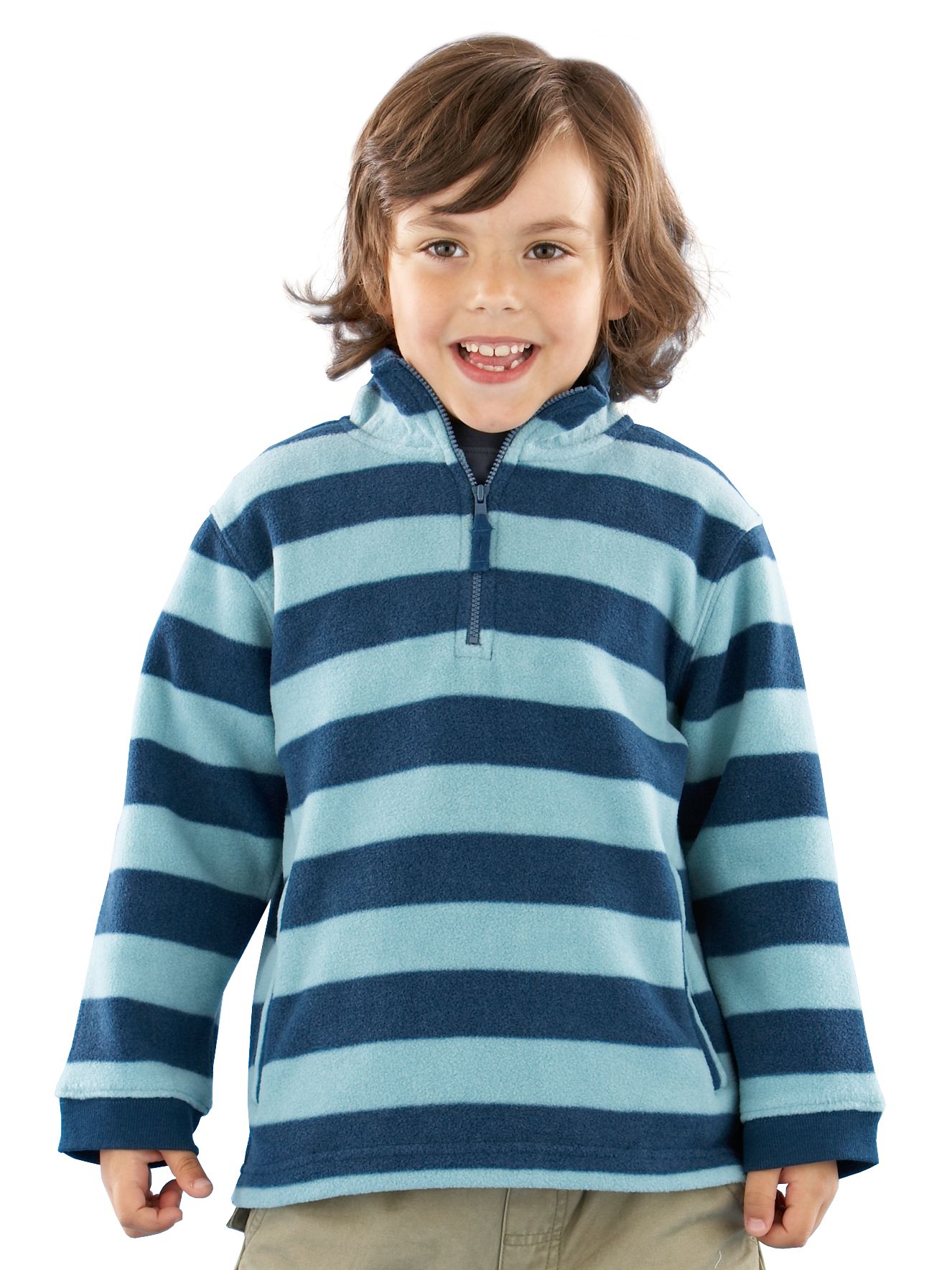 John Lewis Striped Micro Fleece, Blue, 3-4 Years
