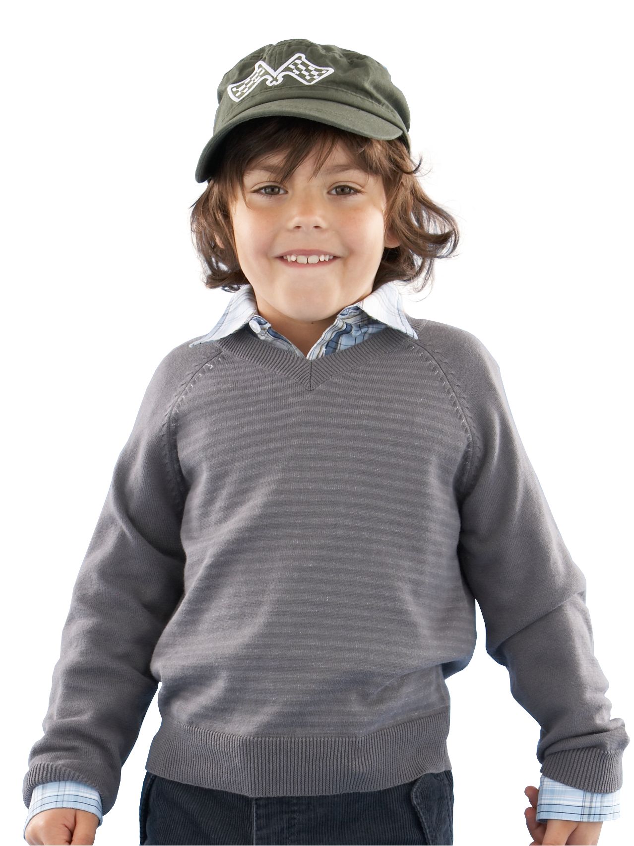John Lewis Striped V-Neck Jumper, Grey, 2-3 Years