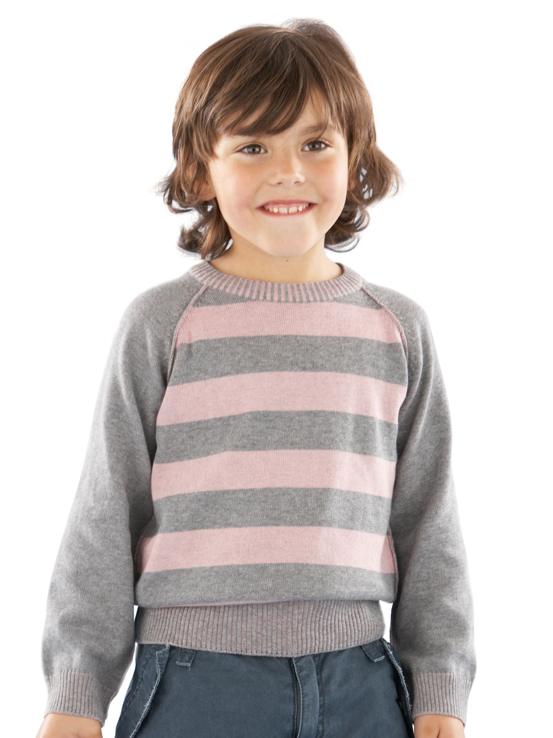 John Lewis Striped Jumper, Pink/Grey, 3-4 Years