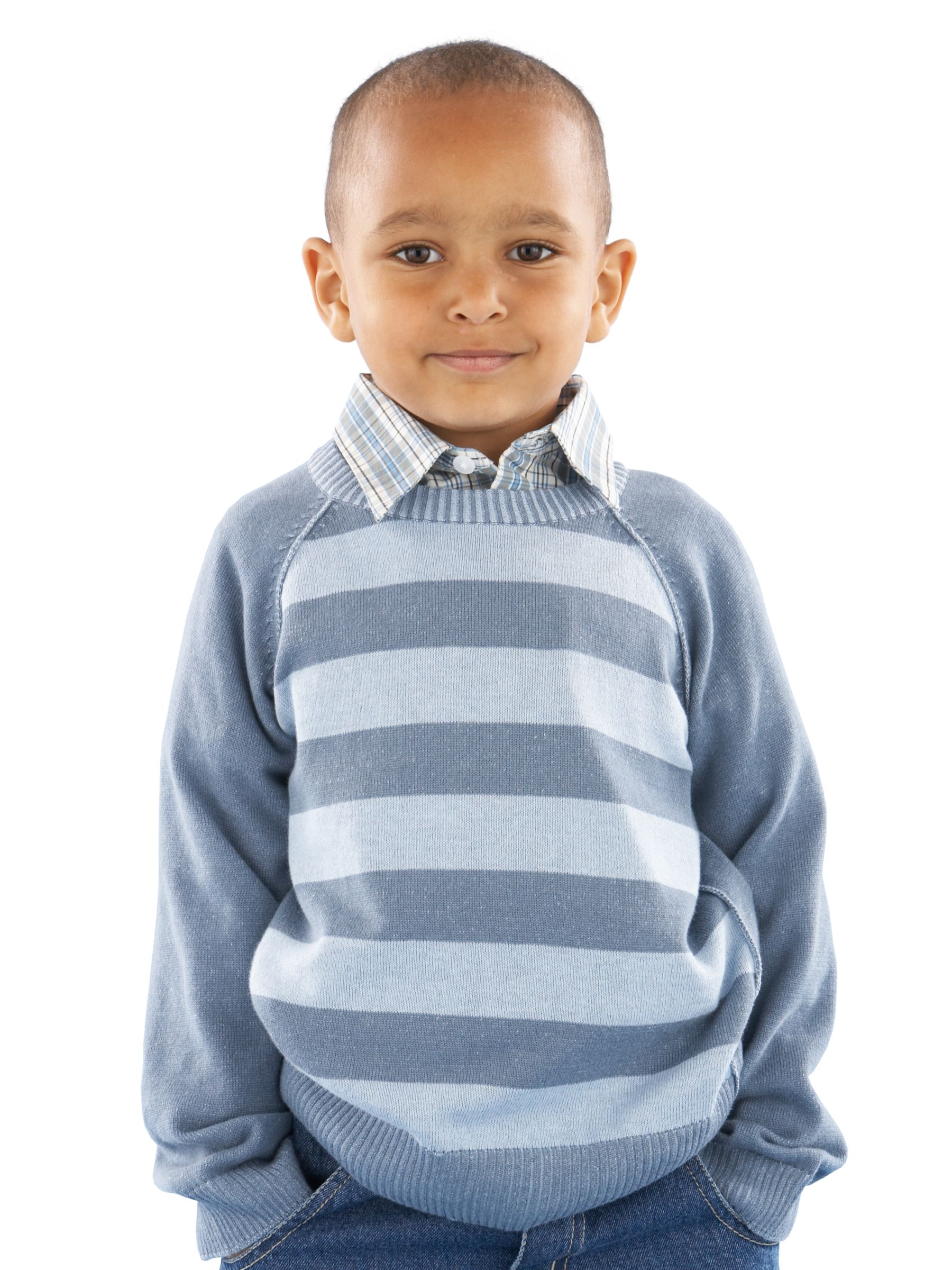 John Lewis Plated Striped Jumper, Blue/Grey, 2-3 Years