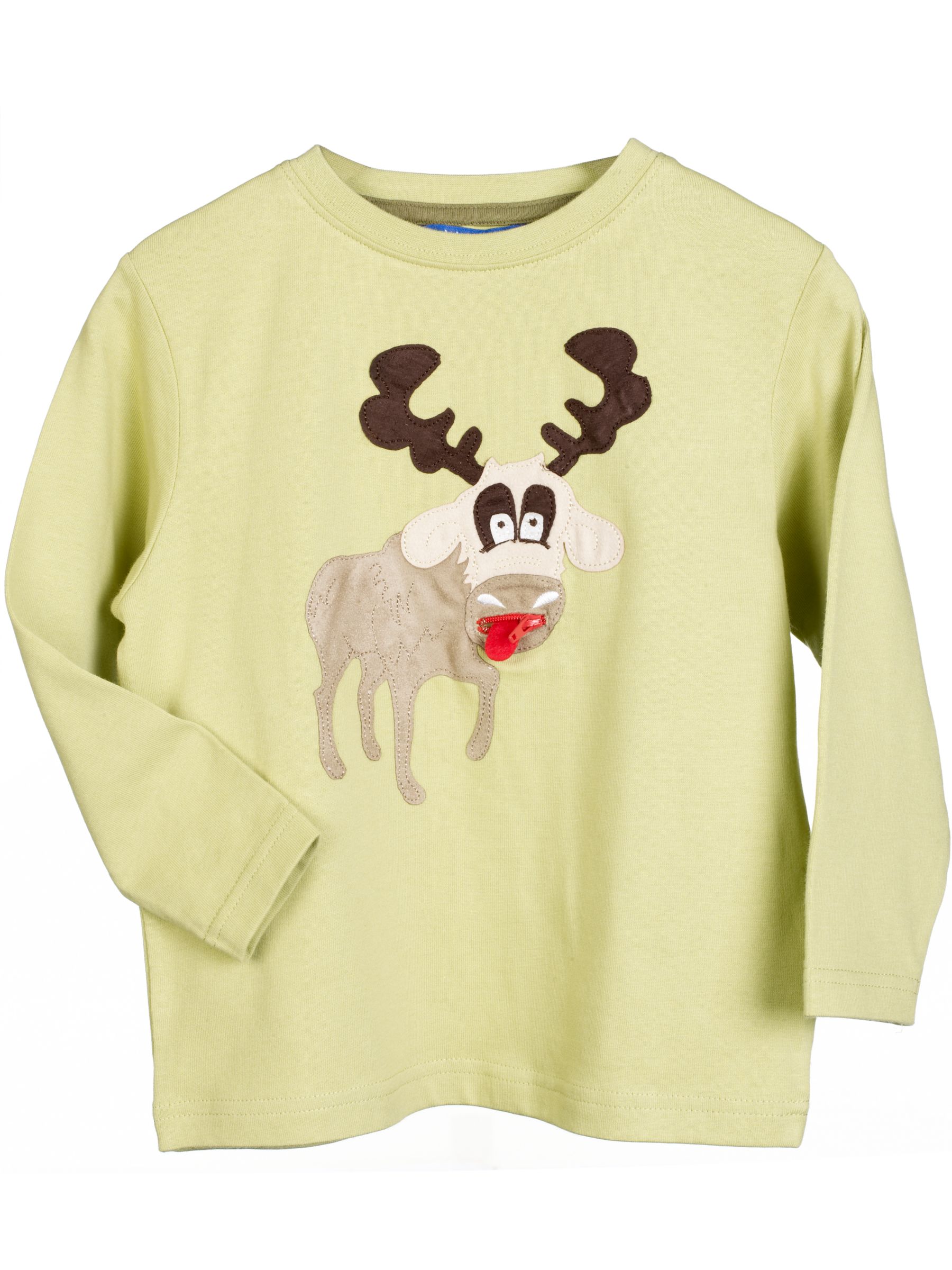 John Lewis Moose Long Sleeve T-Shirt, Green, 4-5 Years