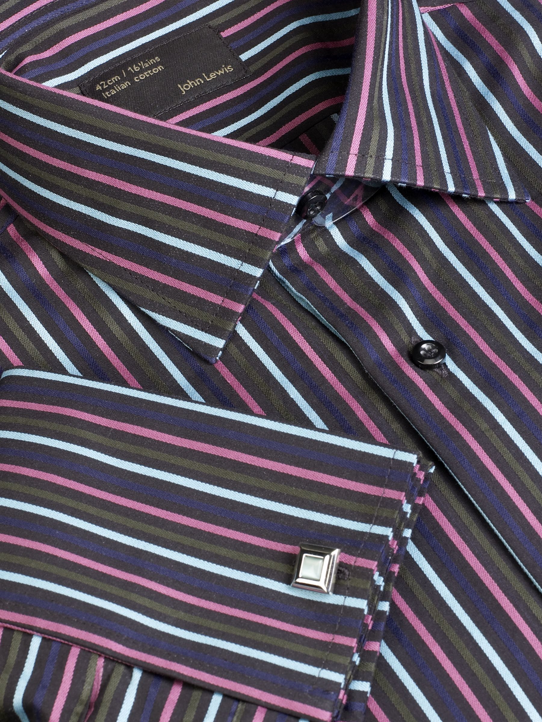 John Lewis Cotton Stripe Shirt, Aqua, Size 15