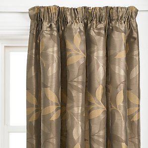 John Lewis Golden Leaves Pencil Pleat Curtains, Coffee, W228 x Drop 182cm