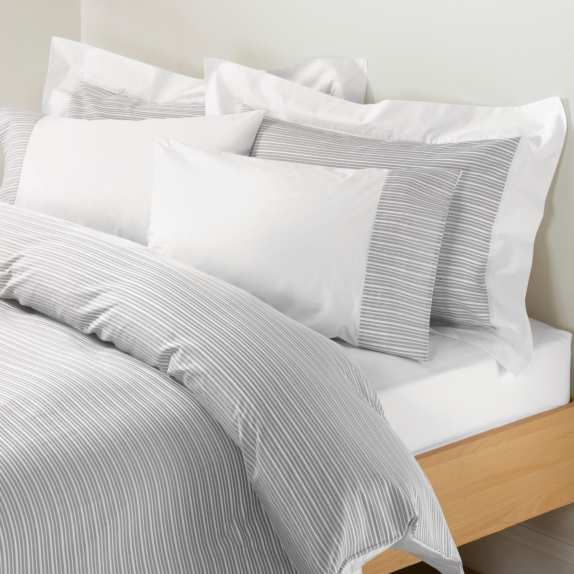 John Lewis Pleats Pillowcases, Grey / White