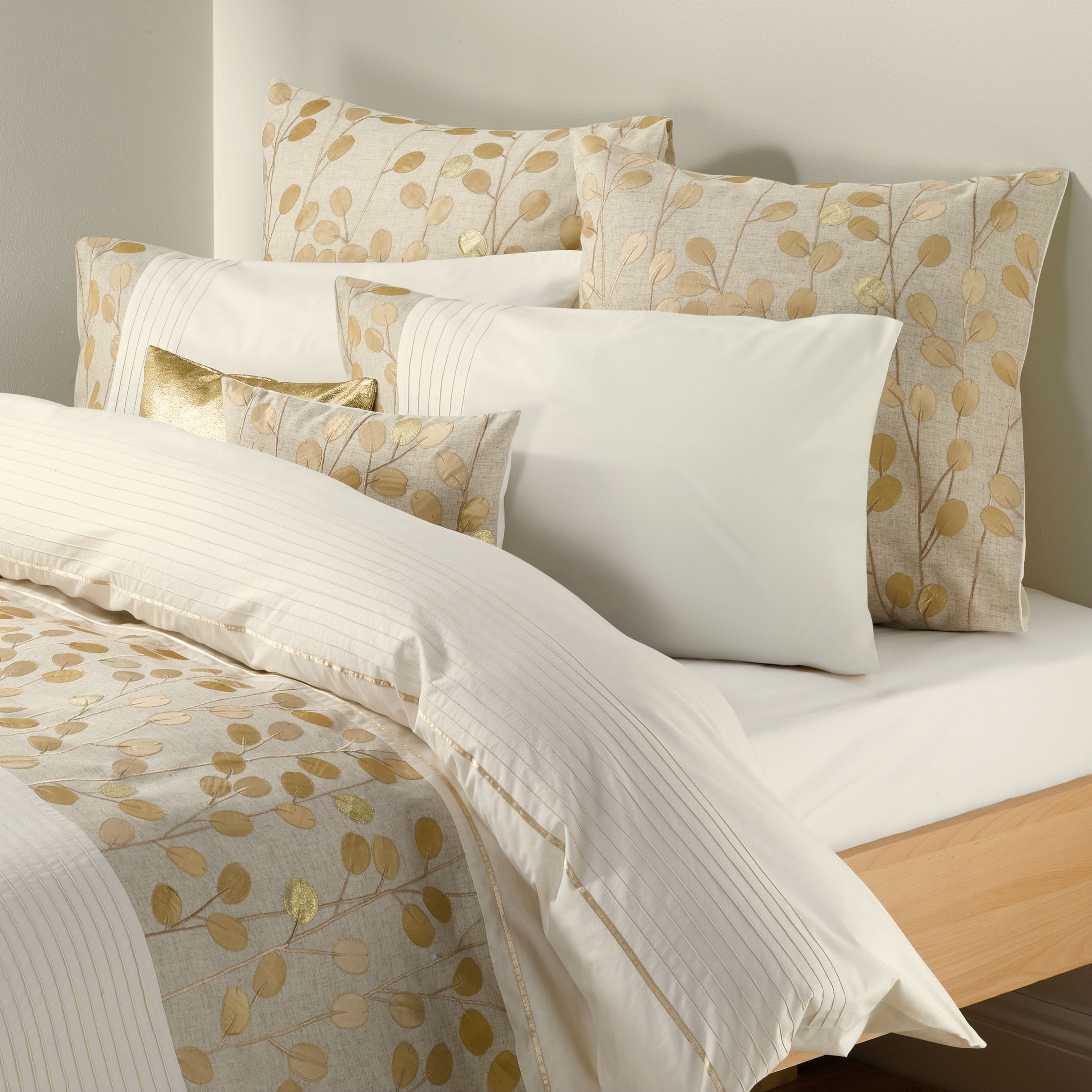 John Lewis Obax Pillowcases, Natural / Gold