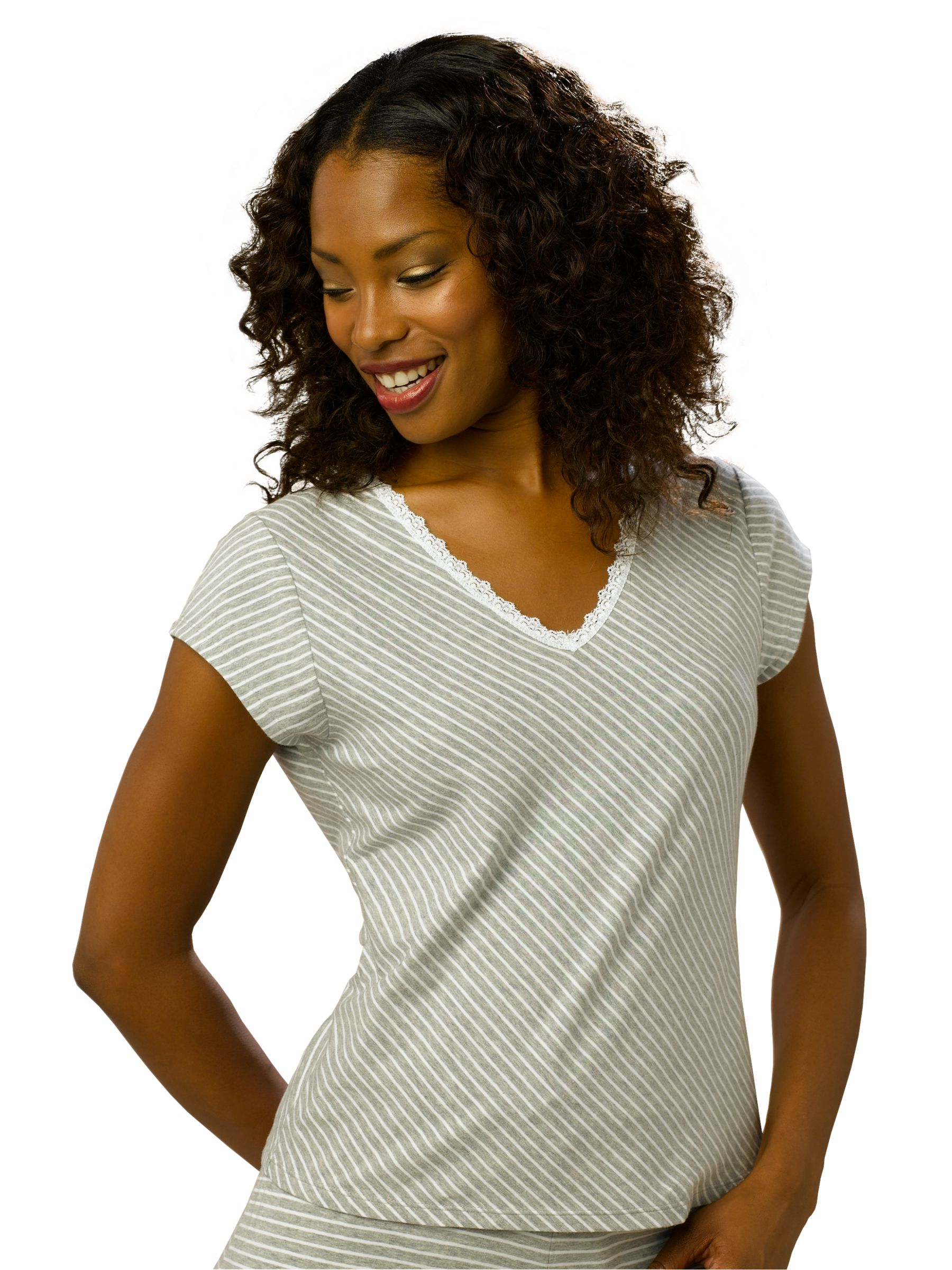 John Lewis Jacqueline Spa Striped Pyjama TShirt GreyWhite Size 14