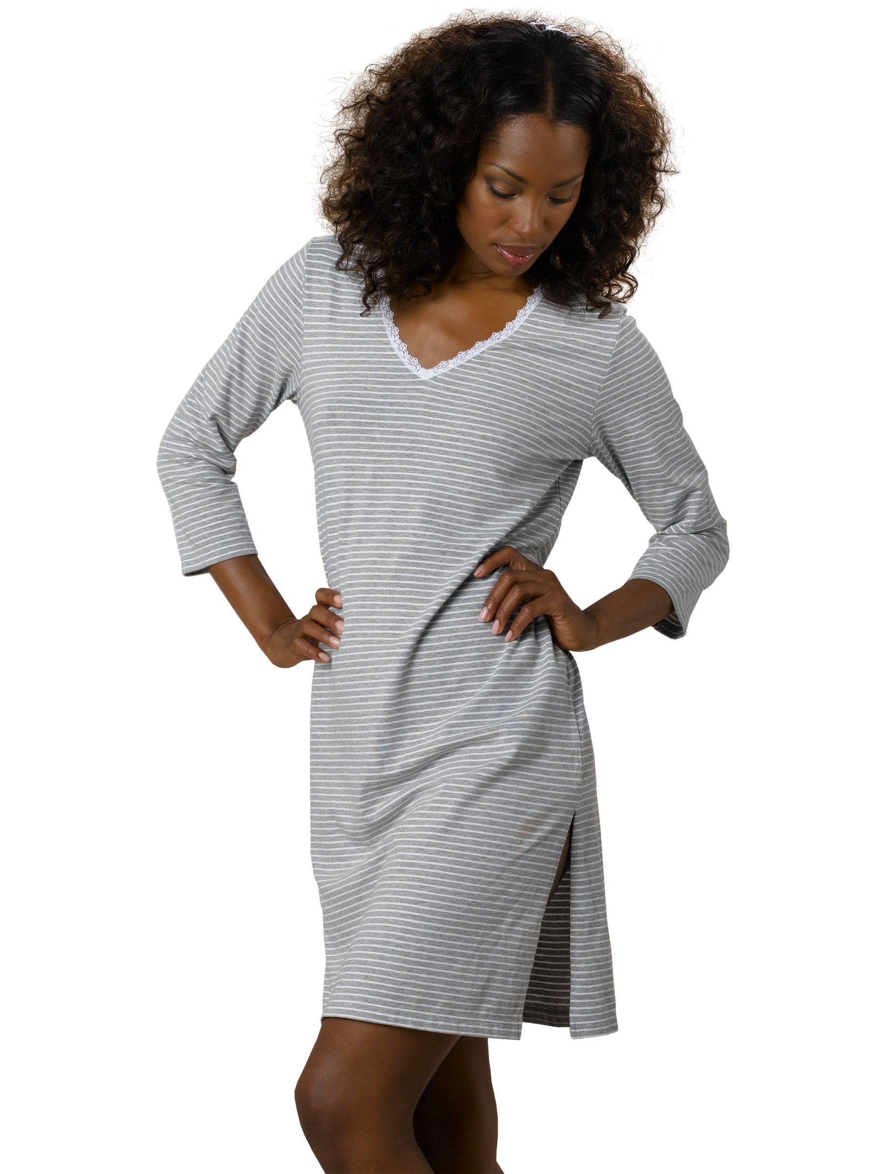 John Lewis Jacqueline Spa Striped Nightdress GreyWhite Size 8
