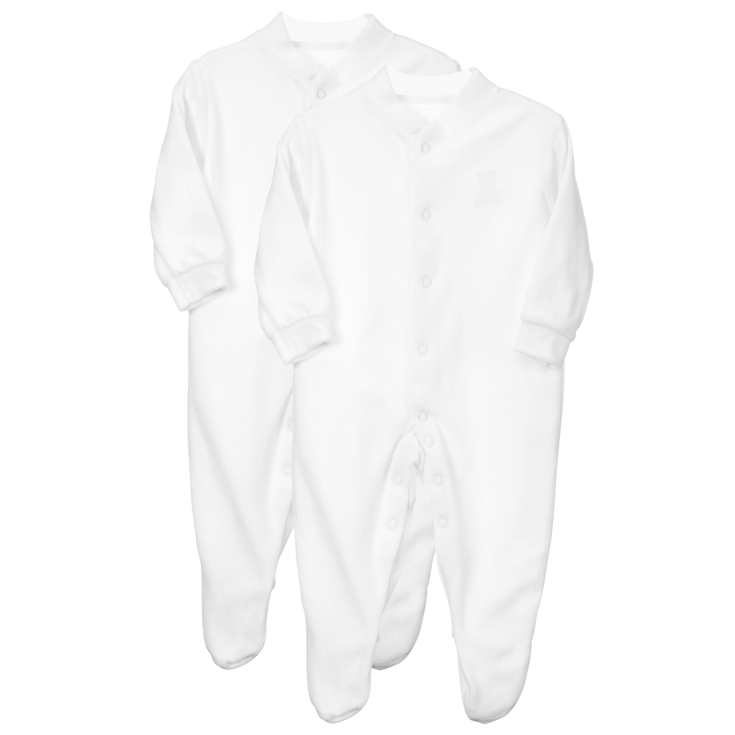 John Lewis Velour Sleepsuits, White, Pack of 2, 3-6 Months