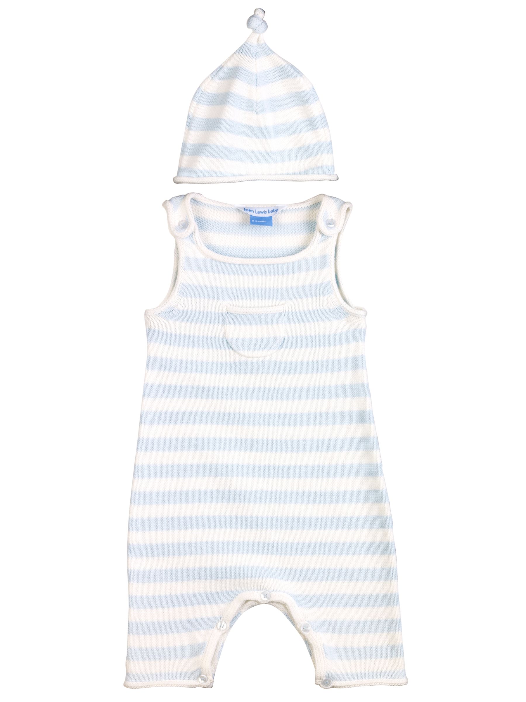 John Lewis Knitted Stripe Dungarees, Blue, 0-3 Months