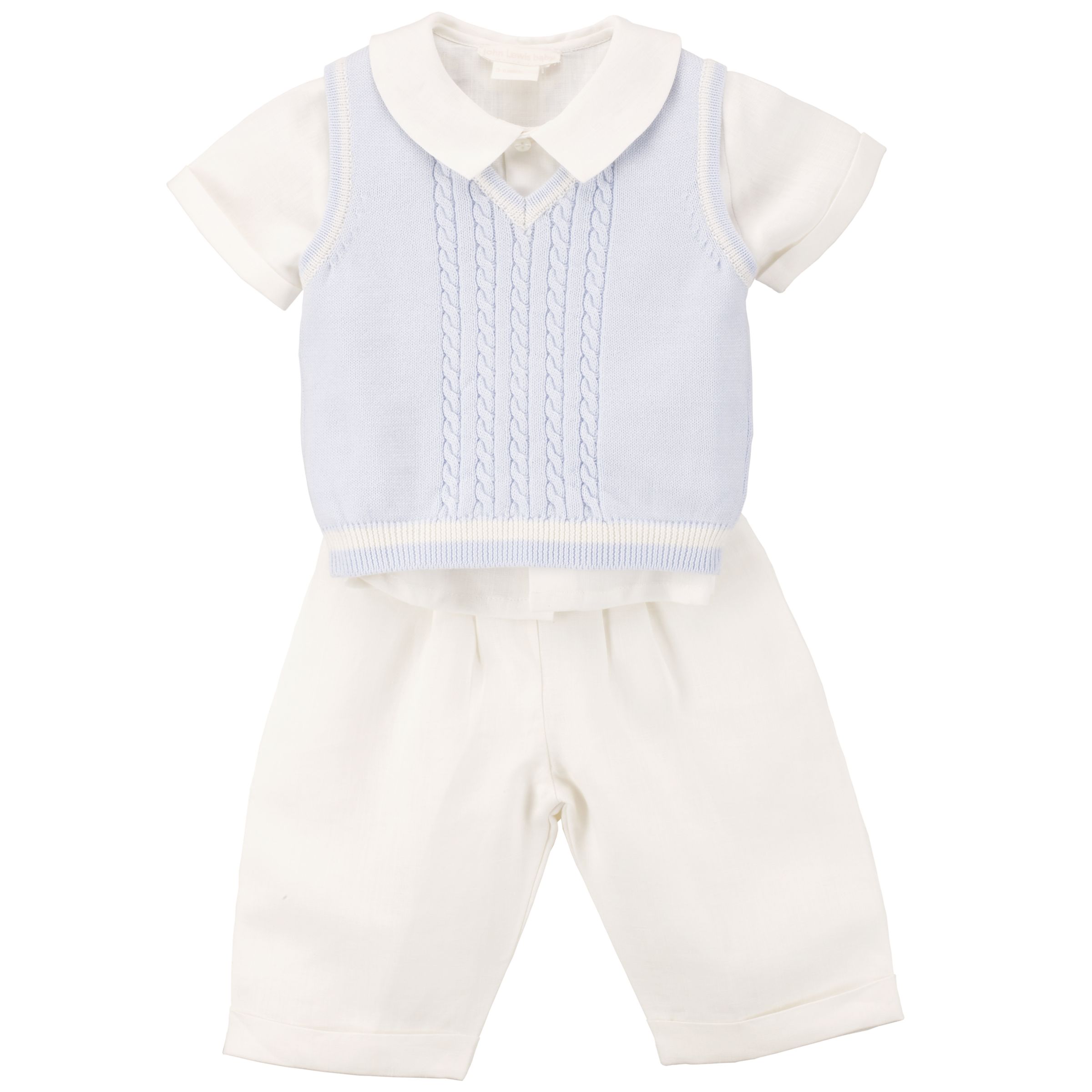 John Lewis Baby 3 Piece Christening Set, Ivory/Blue, 9-12 Months