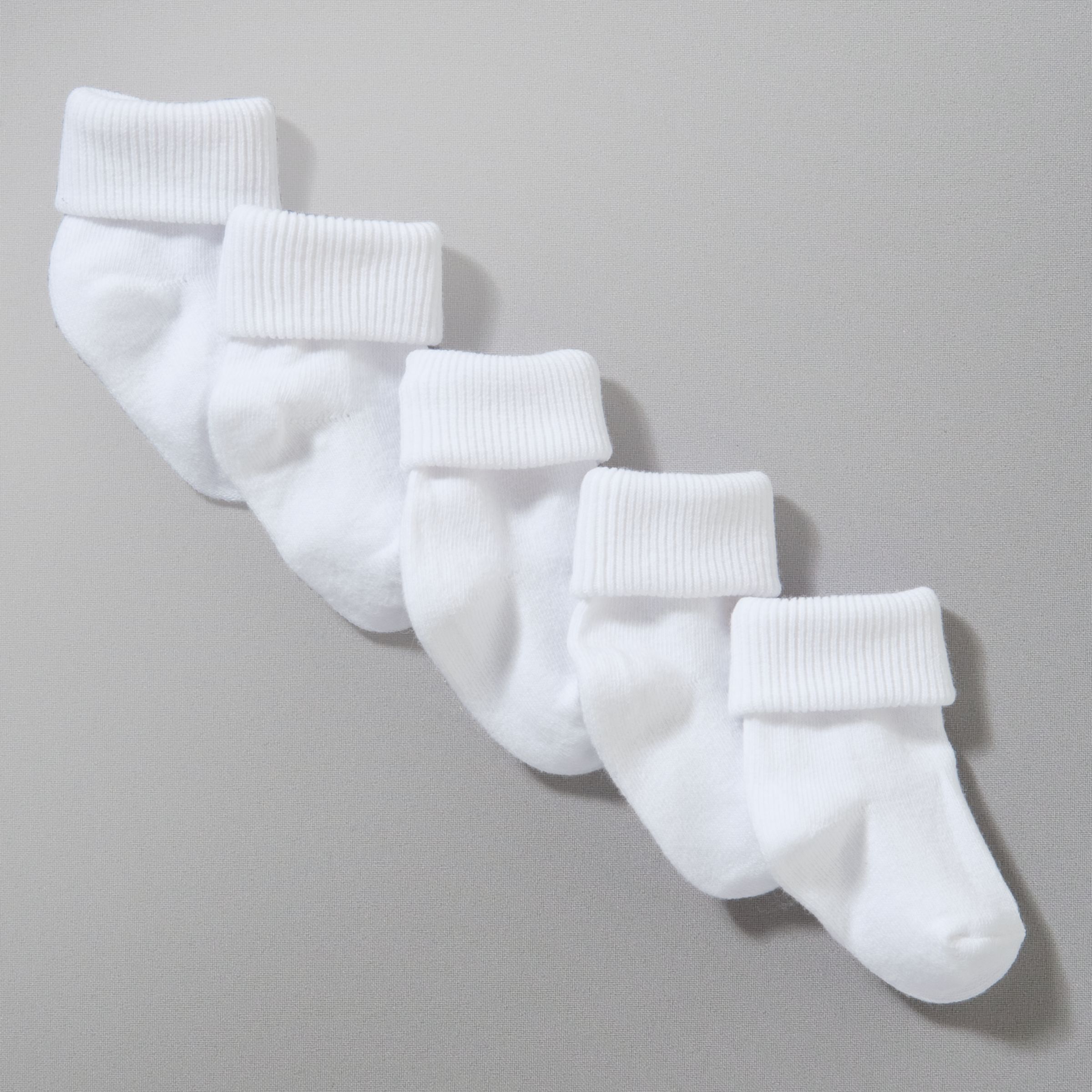 John Lewis Baby Roll Top Socks, Pack of 5, White, 6-12 Months