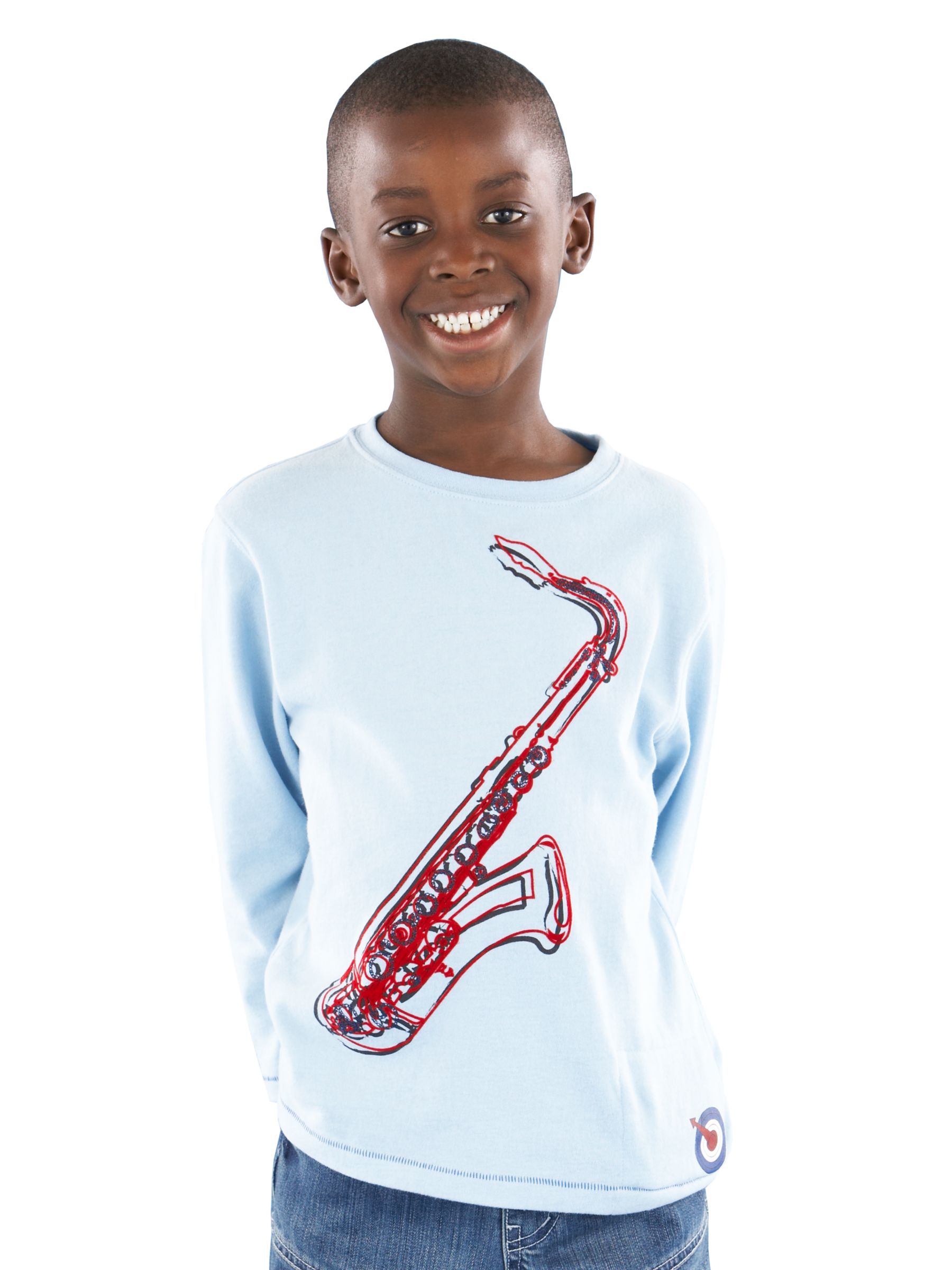 John Lewis Sound Chip Saxophone T-Shirt, Blue, 7-8 Years