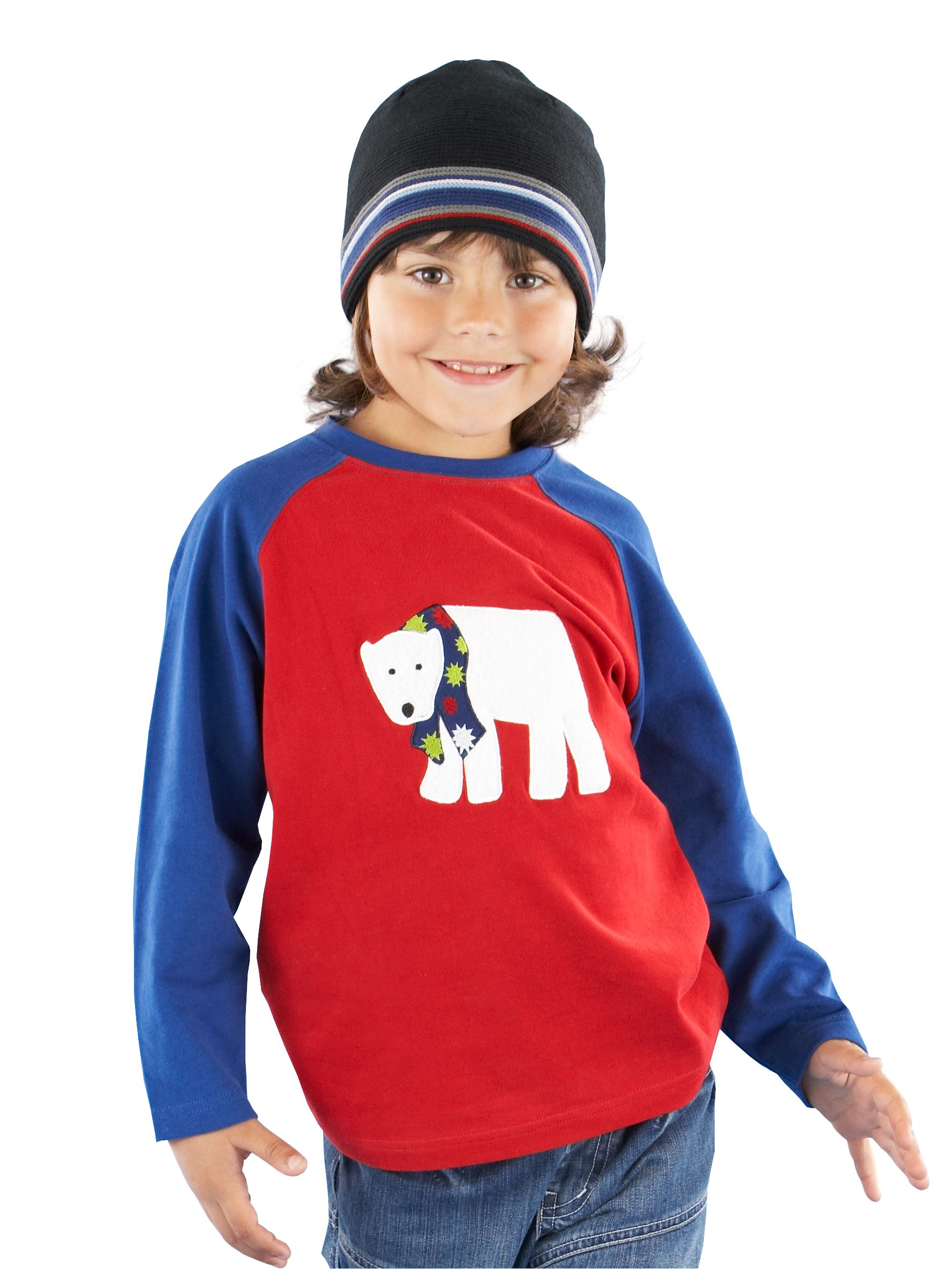 John Lewis Polar Bear T-Shirt, Red/Blue, 2-3 Years