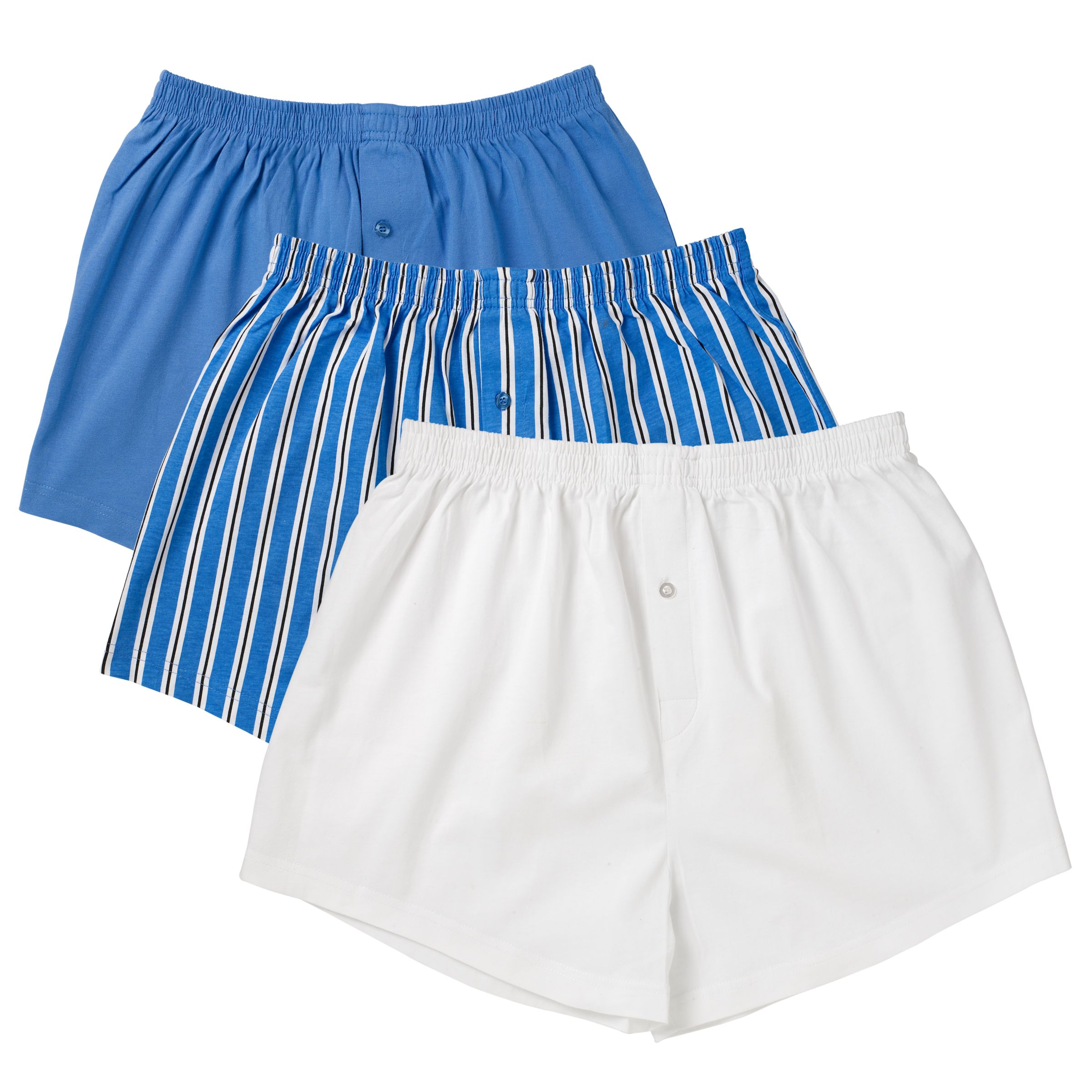 John Lewis Jersey Boxers, Pack of 3, Blue/White, Extra Large