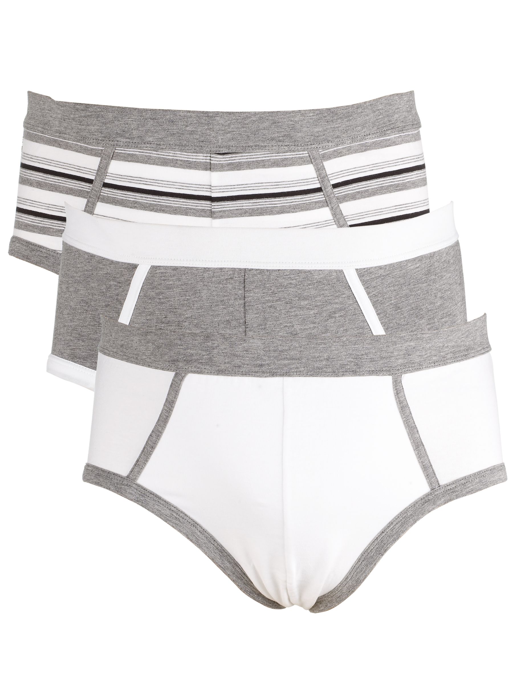John Lewis Briefs, Pack of 3, White/Grey, Extra Large