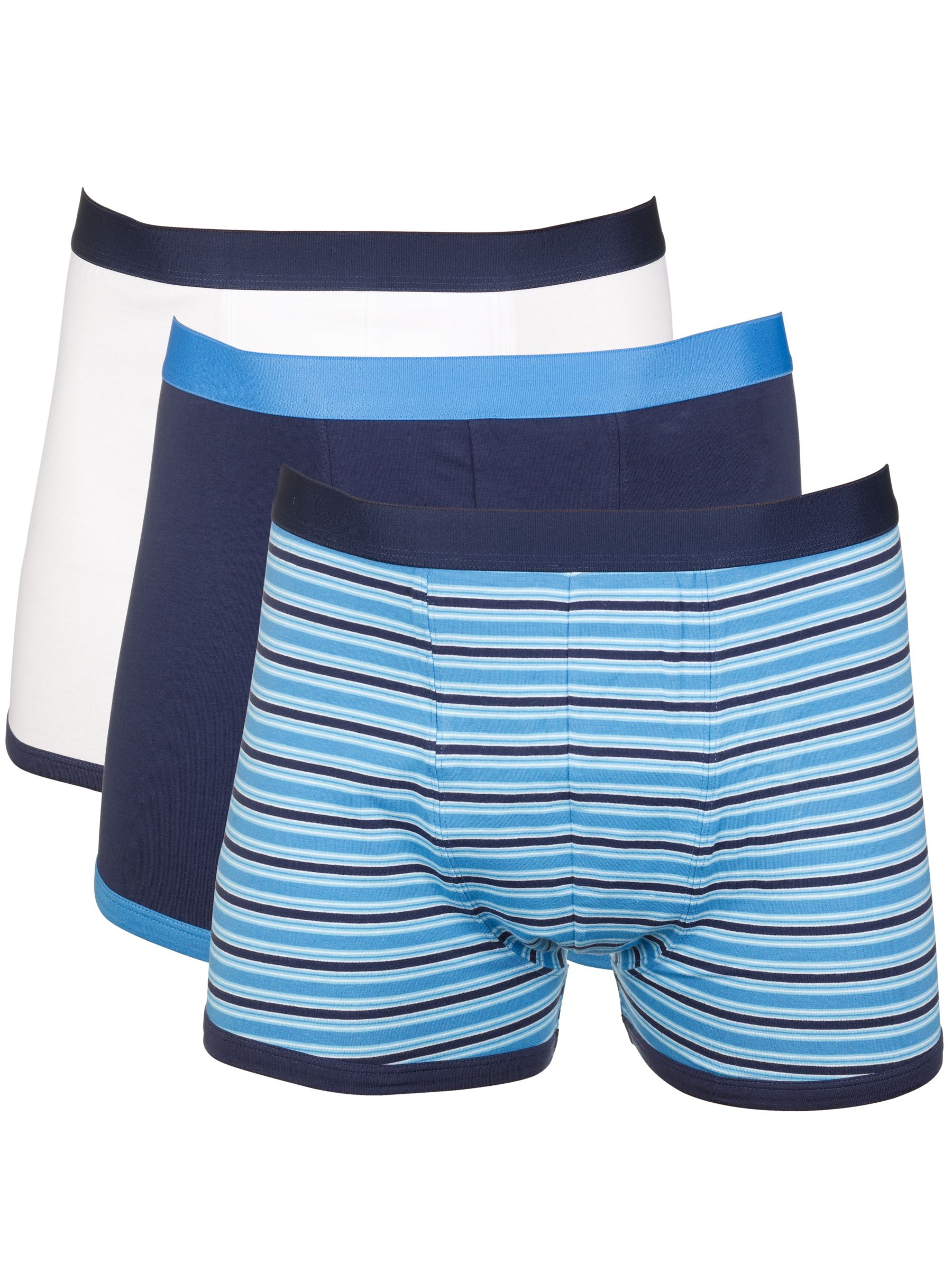 John Lewis Hipster Trunks, Pack of 3, Navy/White, Large