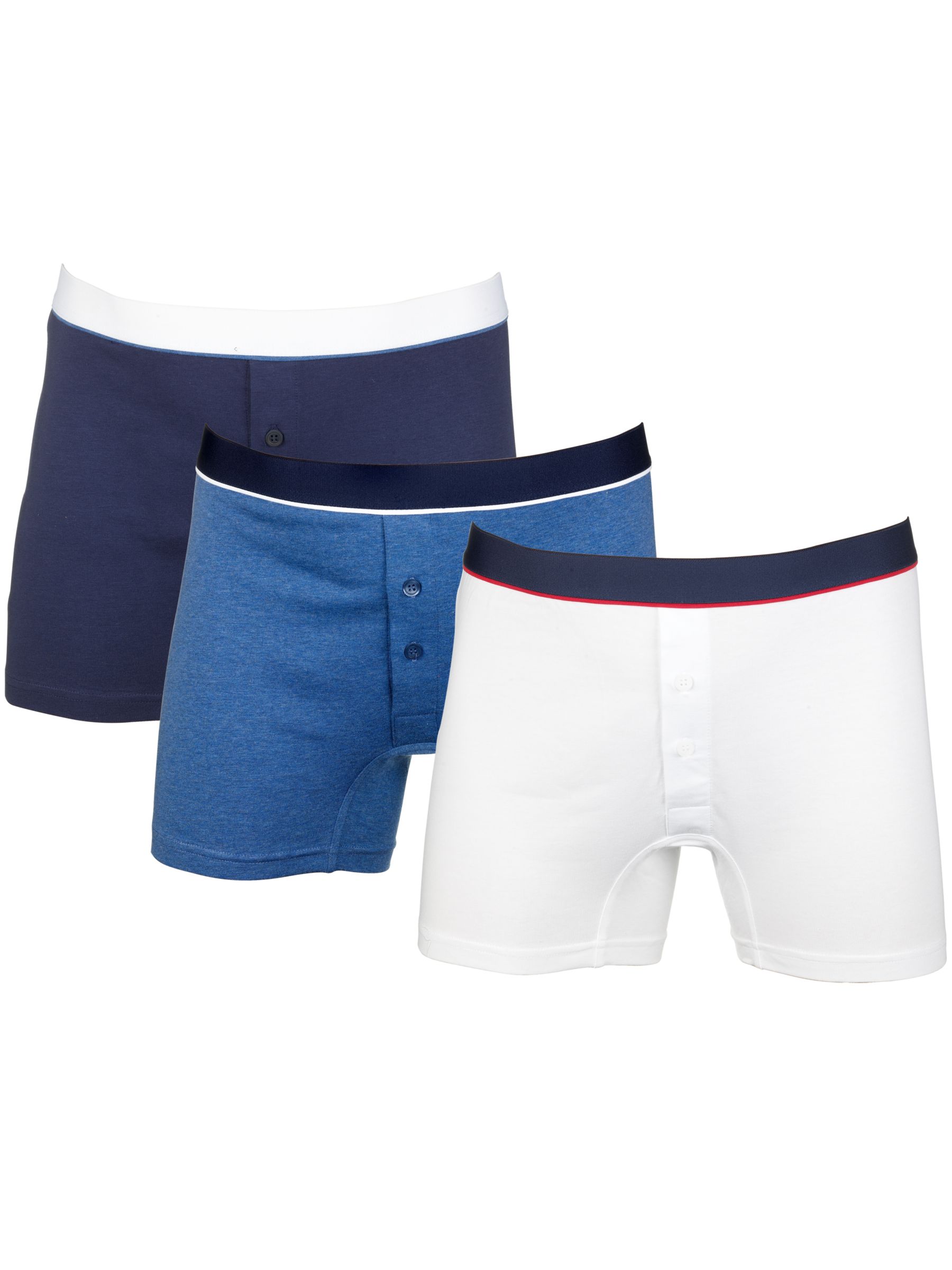 John Lewis Button Fly Trunks, Pack of 3, Navy/White, Large