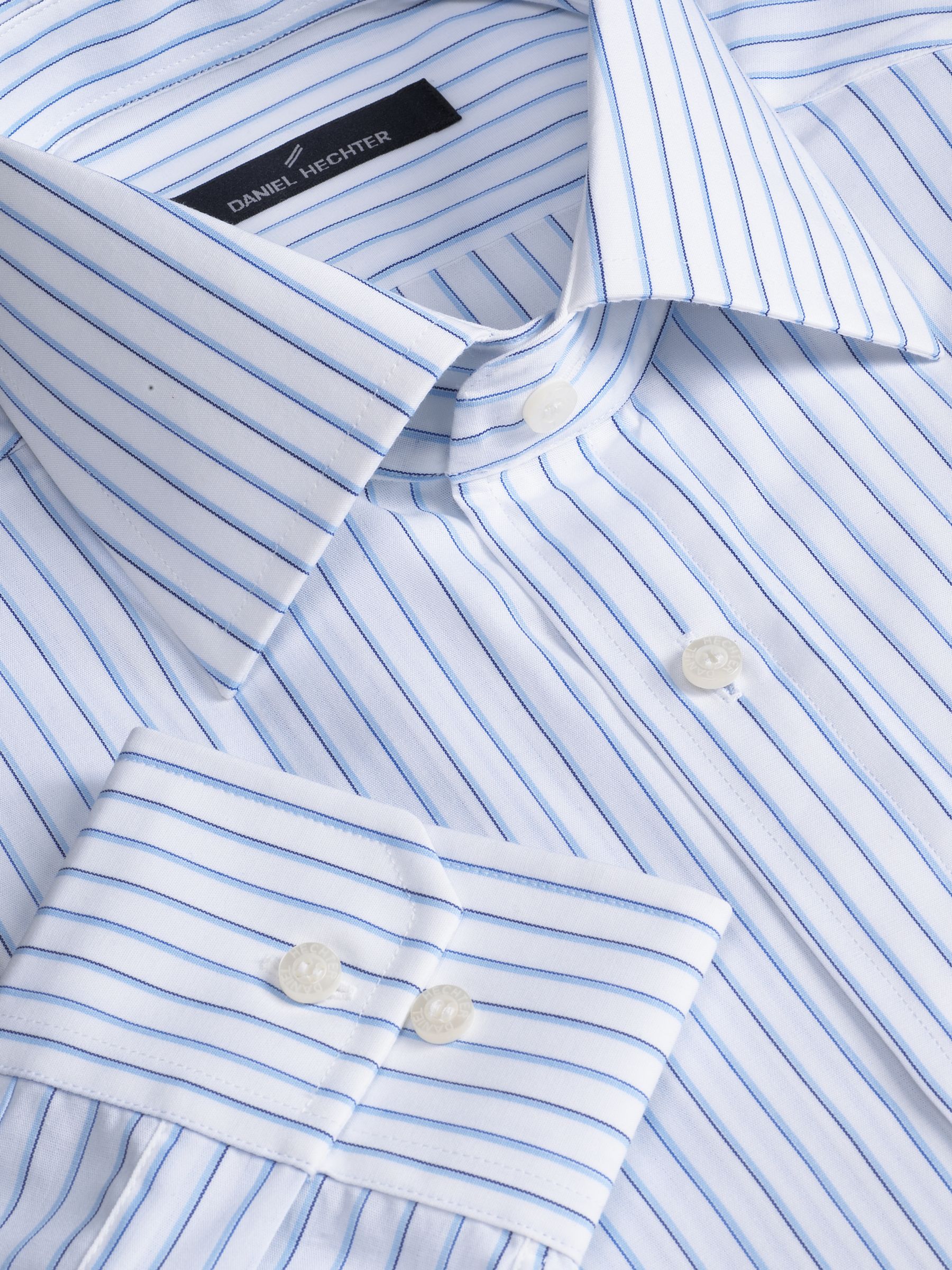 Daniel Hechter Stripe Single Cuff Shirt, Blue/White, Collar 17