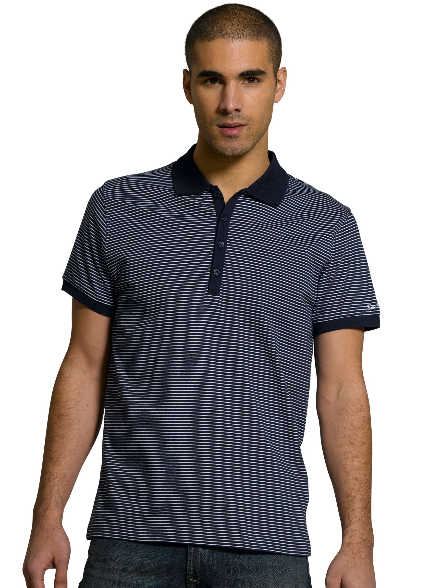Ben Sherman Narrow Stripe Polo Shirt Navy Extra Large