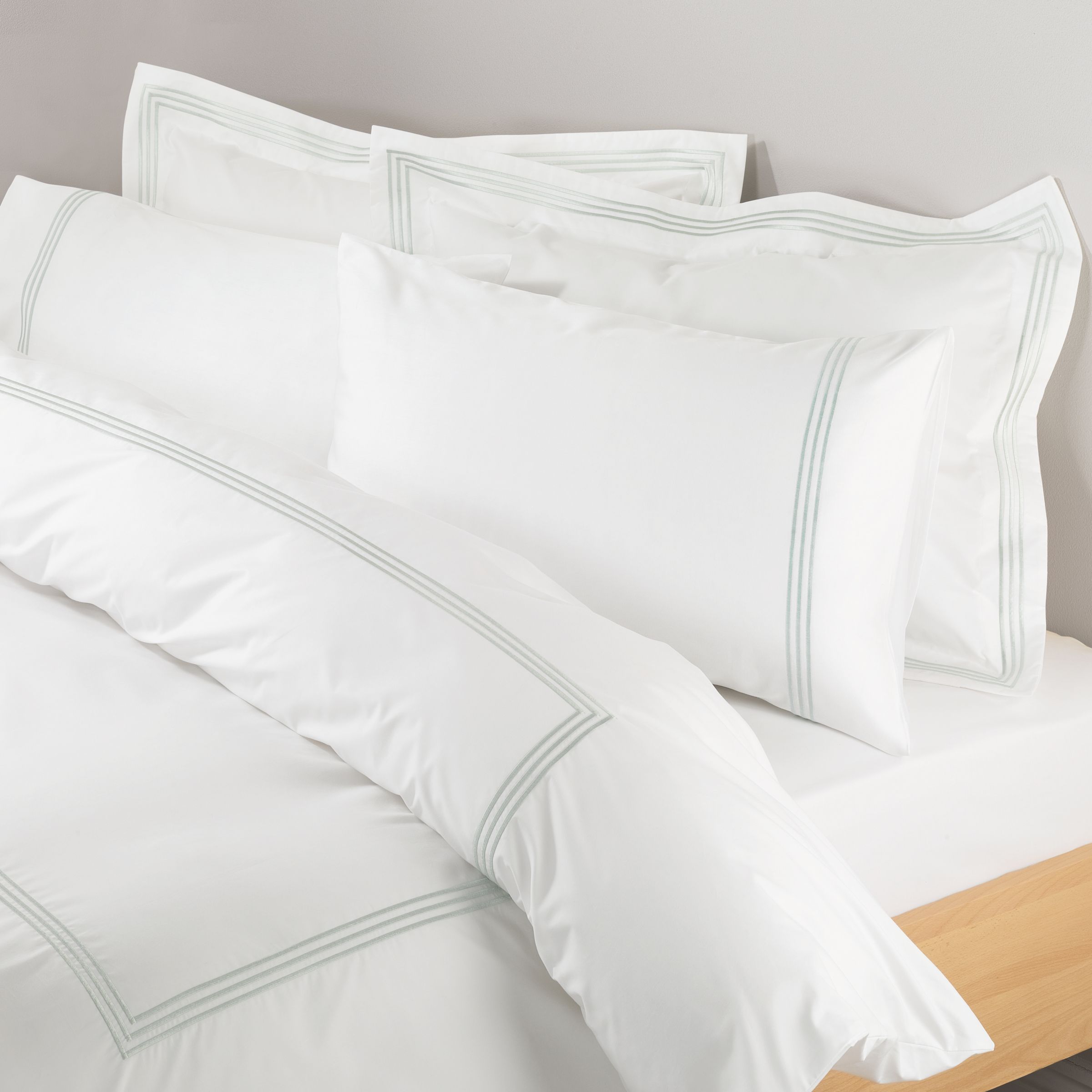 John Lewis Pima 3 Row Cord Standard Pillowcase White Mist