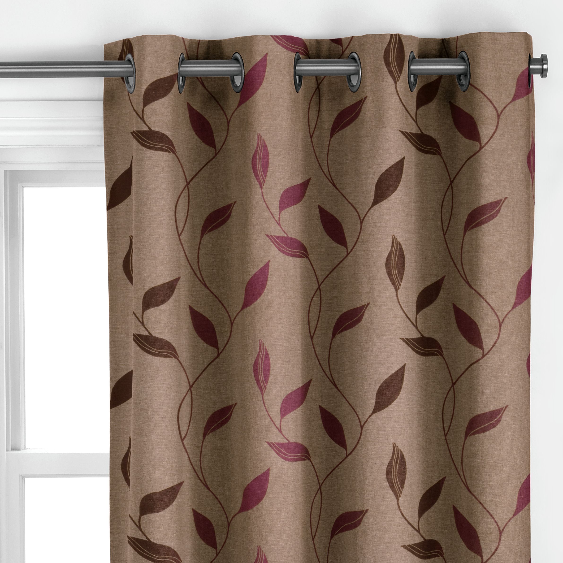 John Lewis Trailing Leaves Eyelet Curtains Mocha W167 x Drop 136cm