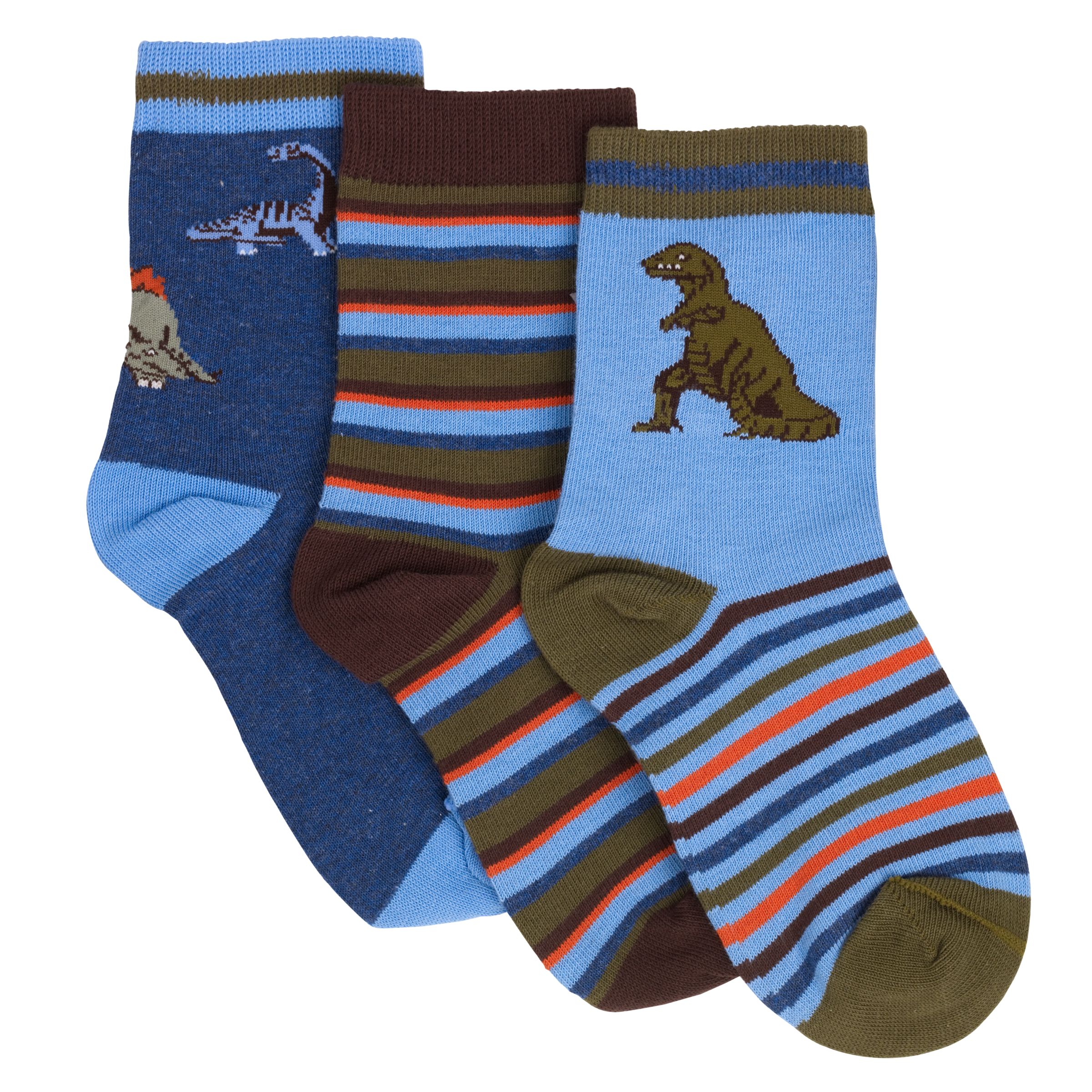 John Lewis Dinosaur Socks, Pack of 3, Multi-Coloured, Size 12-13.5
