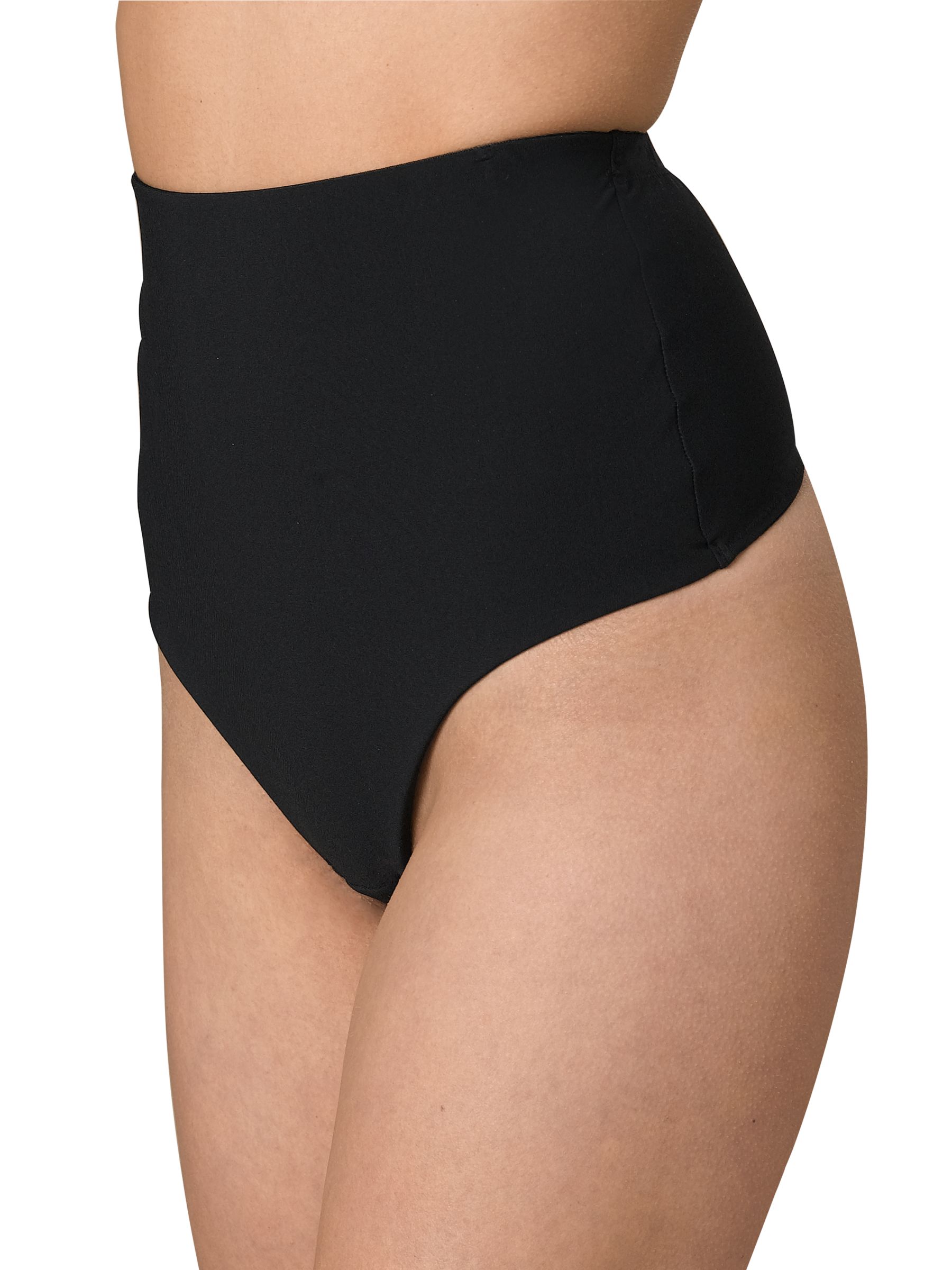John Lewis Firm Control Deep Waisted Thong, Black, Size 12
