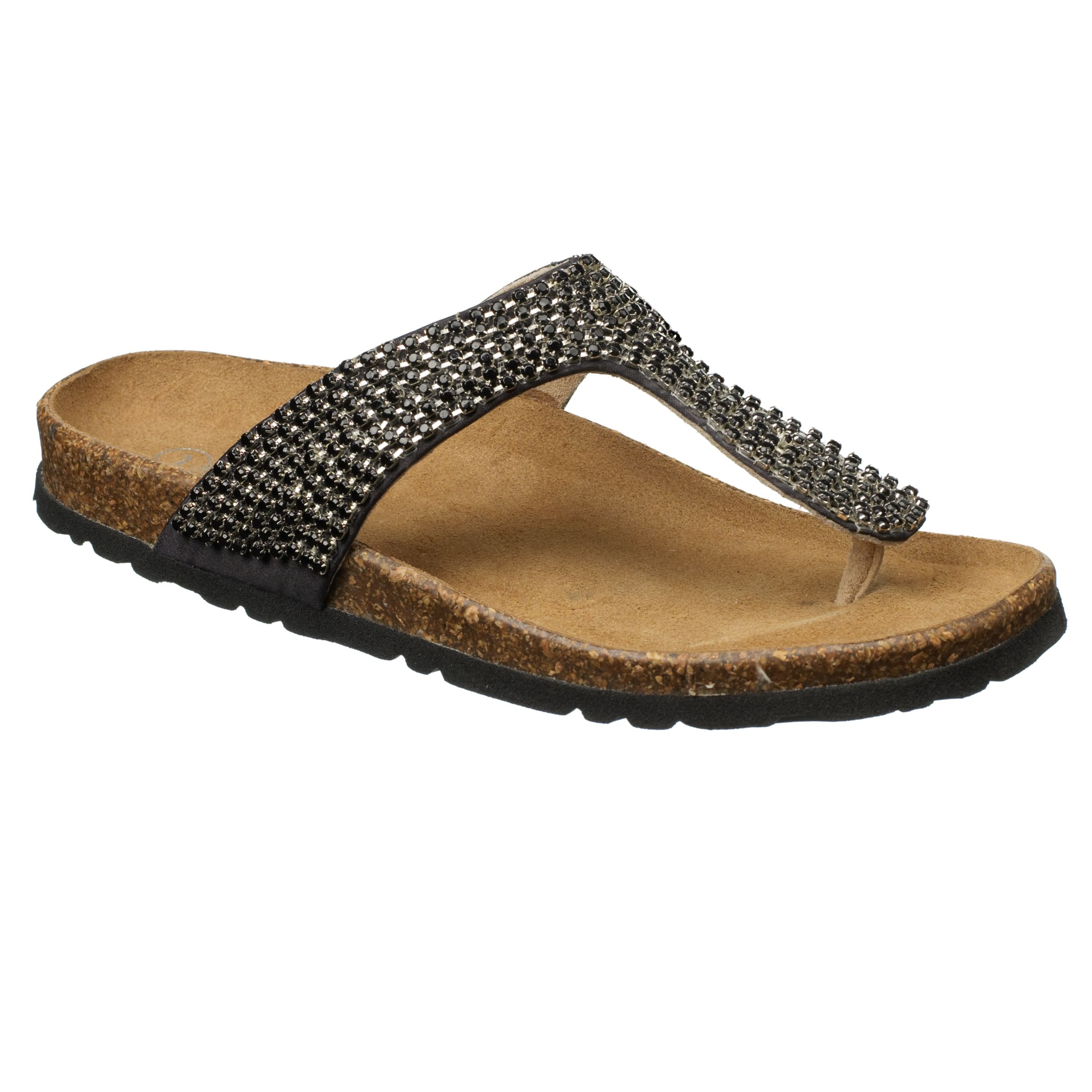 John Lewis Crystal Flip Flops, Black, 36