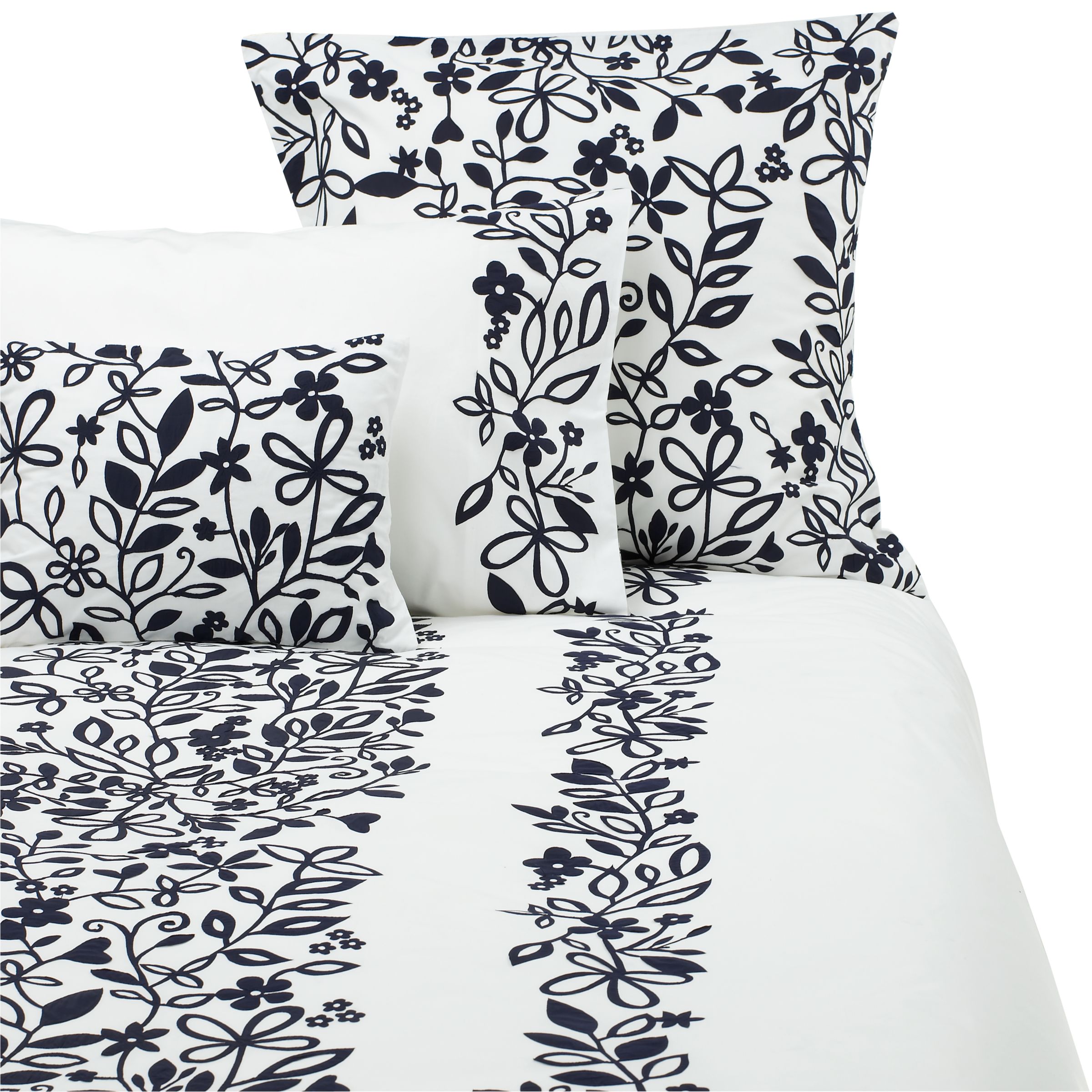 John Lewis Phoebe Duvet Cover, White / Ink, Single