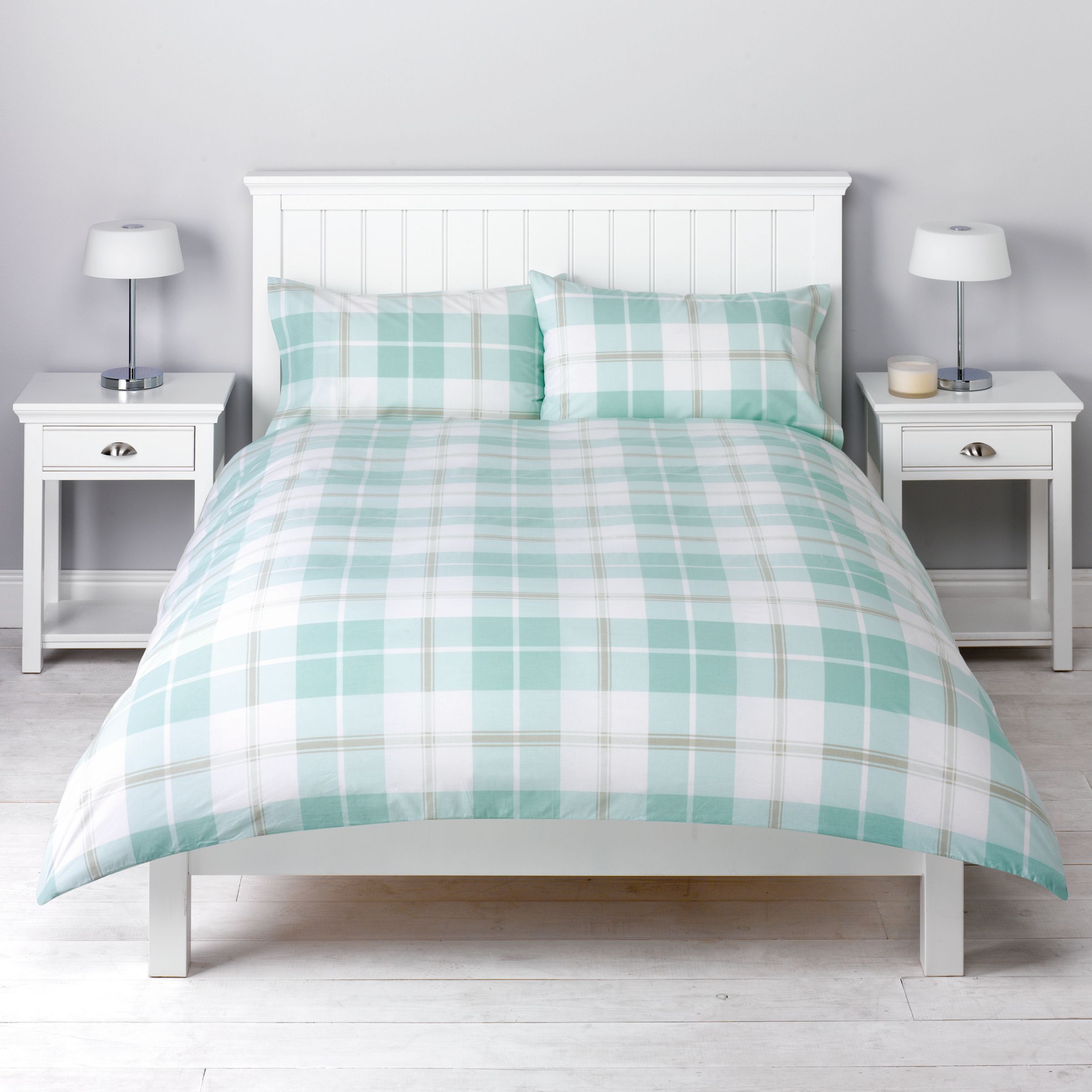 John Lewis Fresh Check Duvet Covers, Duck Egg