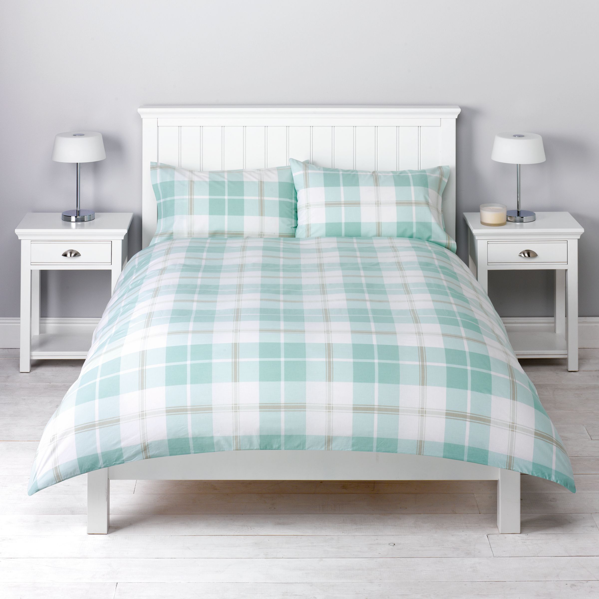 John Lewis Fresh Check Pillowcases, Duck Egg