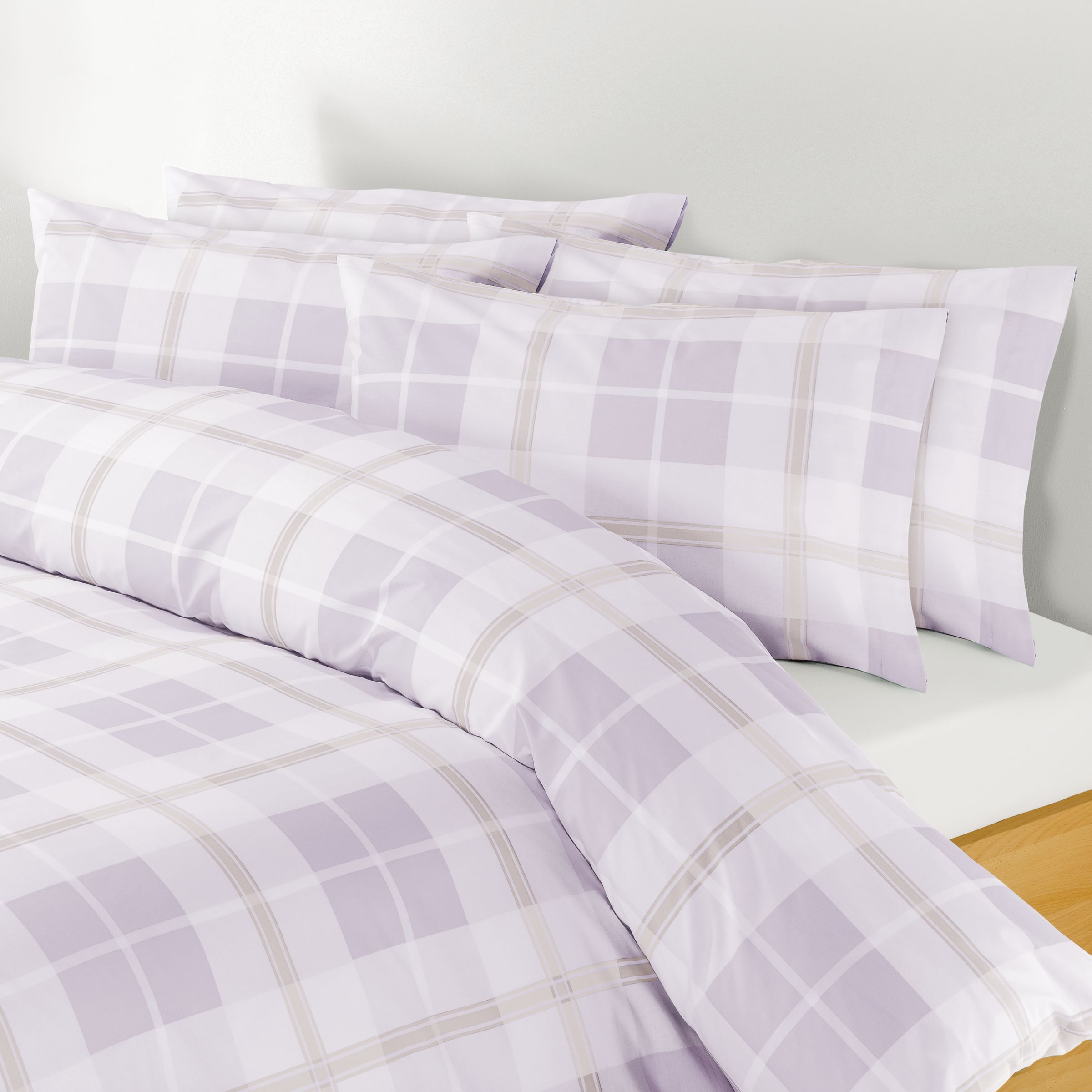 John Lewis Fresh Check Duvet Cover, Lilac, Single