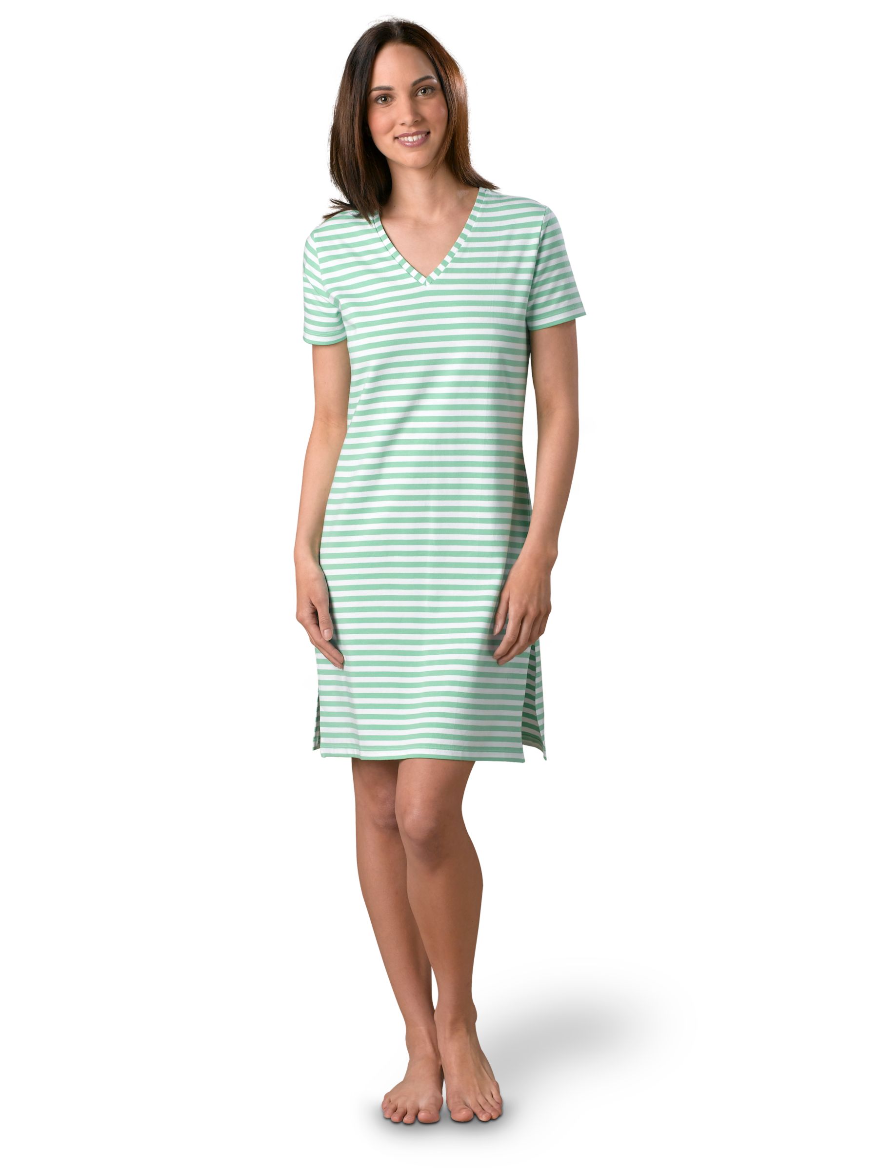 John Lewis Cap Sleeve & Slits Nightdress, Mint/White, Size 8