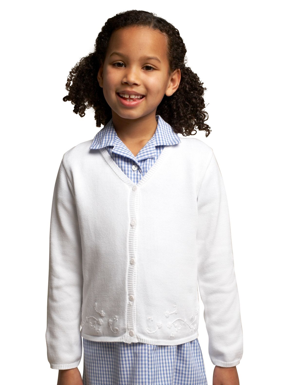 Embroidered Cotton Cardigan, White, 11-12 Years