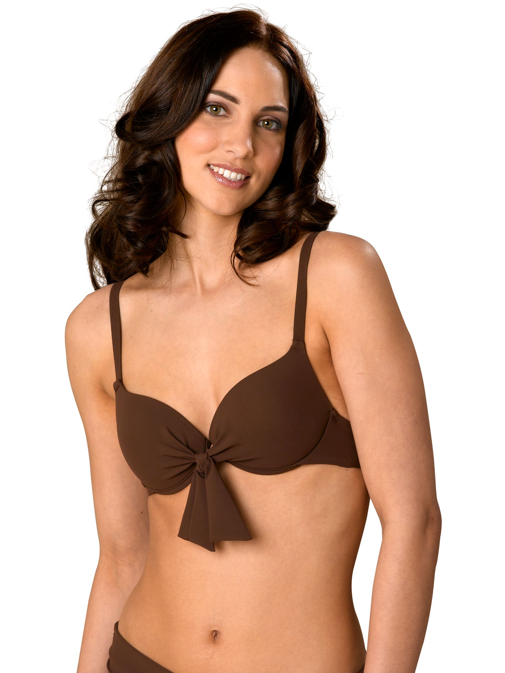 John Lewis Bikini Top With Knotted Tie Detail, Mocha, 38E